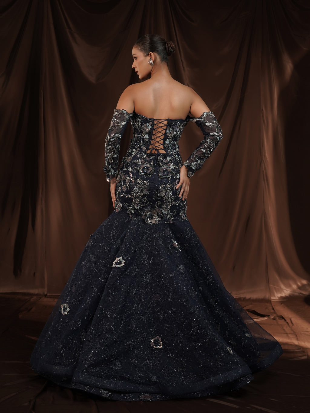 Navy Blue Embellished Mermaid Gown