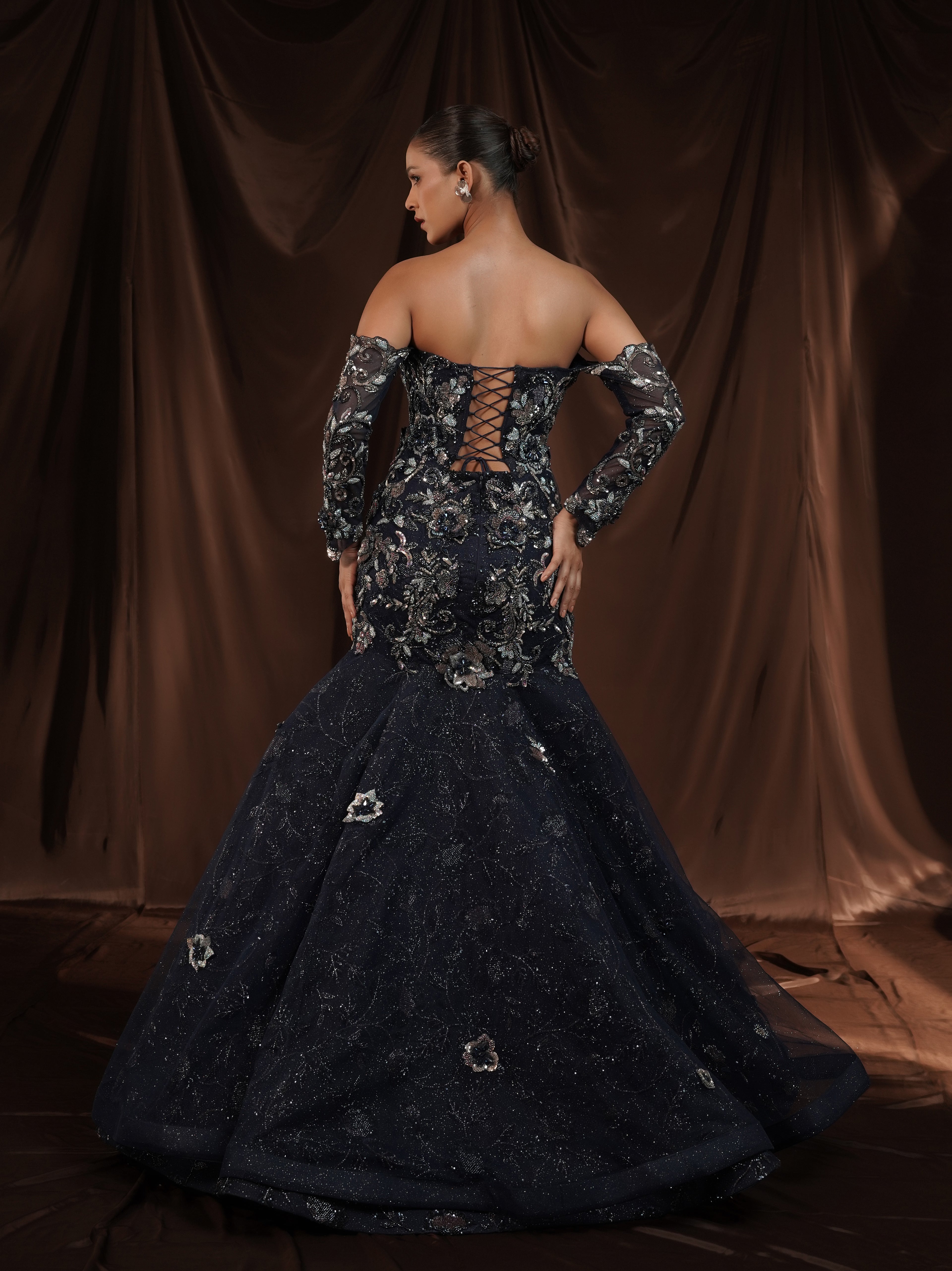 Navy Blue Embellished Mermaid Gown