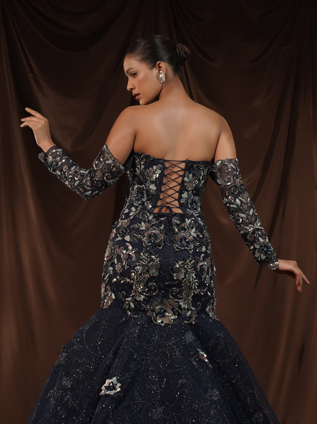 Navy Blue Embellished Mermaid Gown
