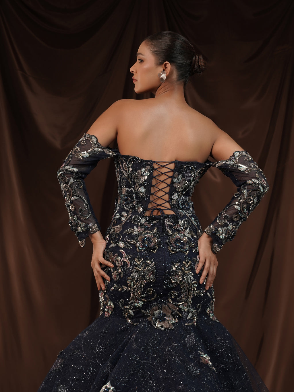Navy Blue Embellished Mermaid Gown