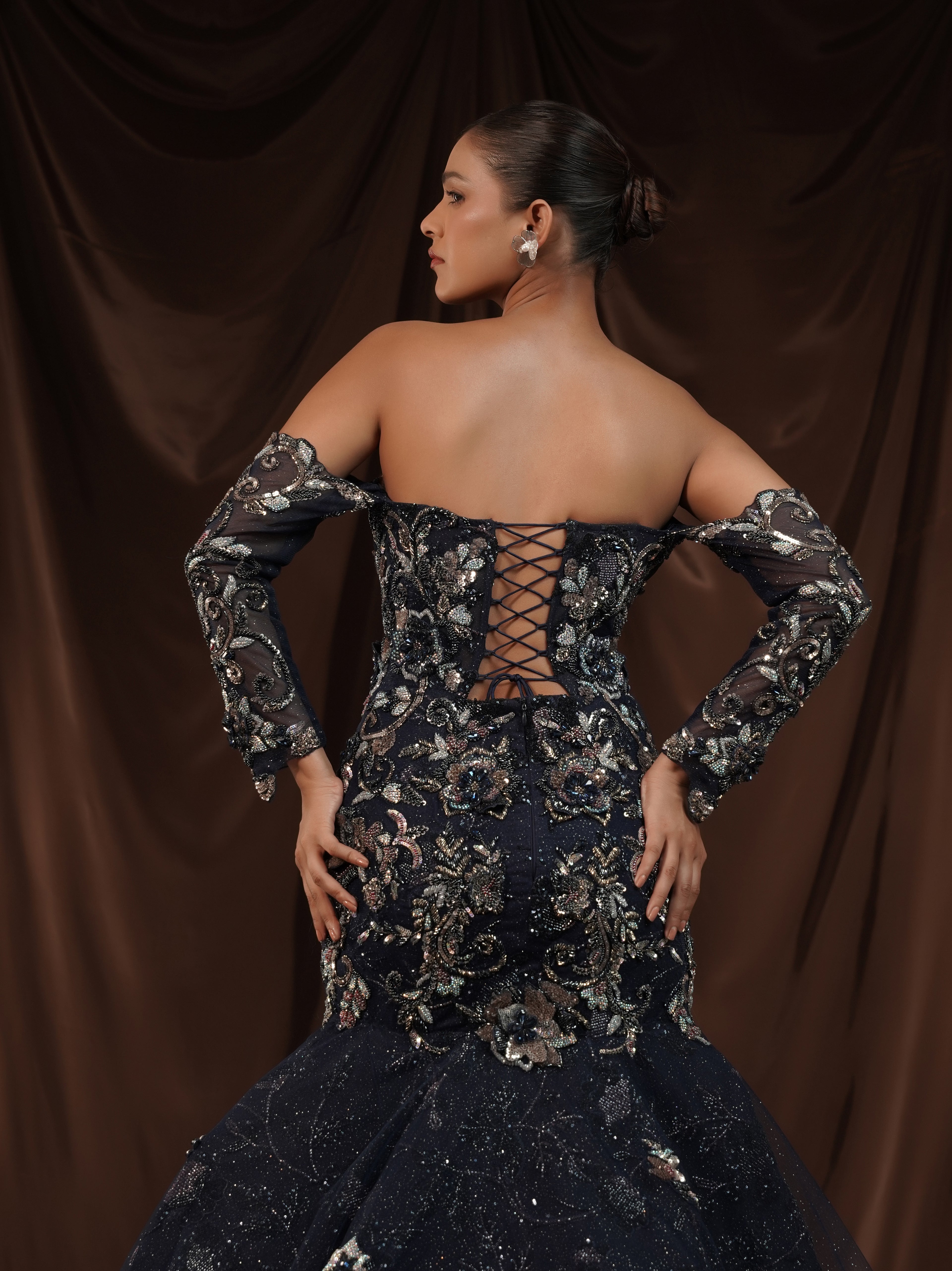 Navy Blue Embellished Mermaid Gown