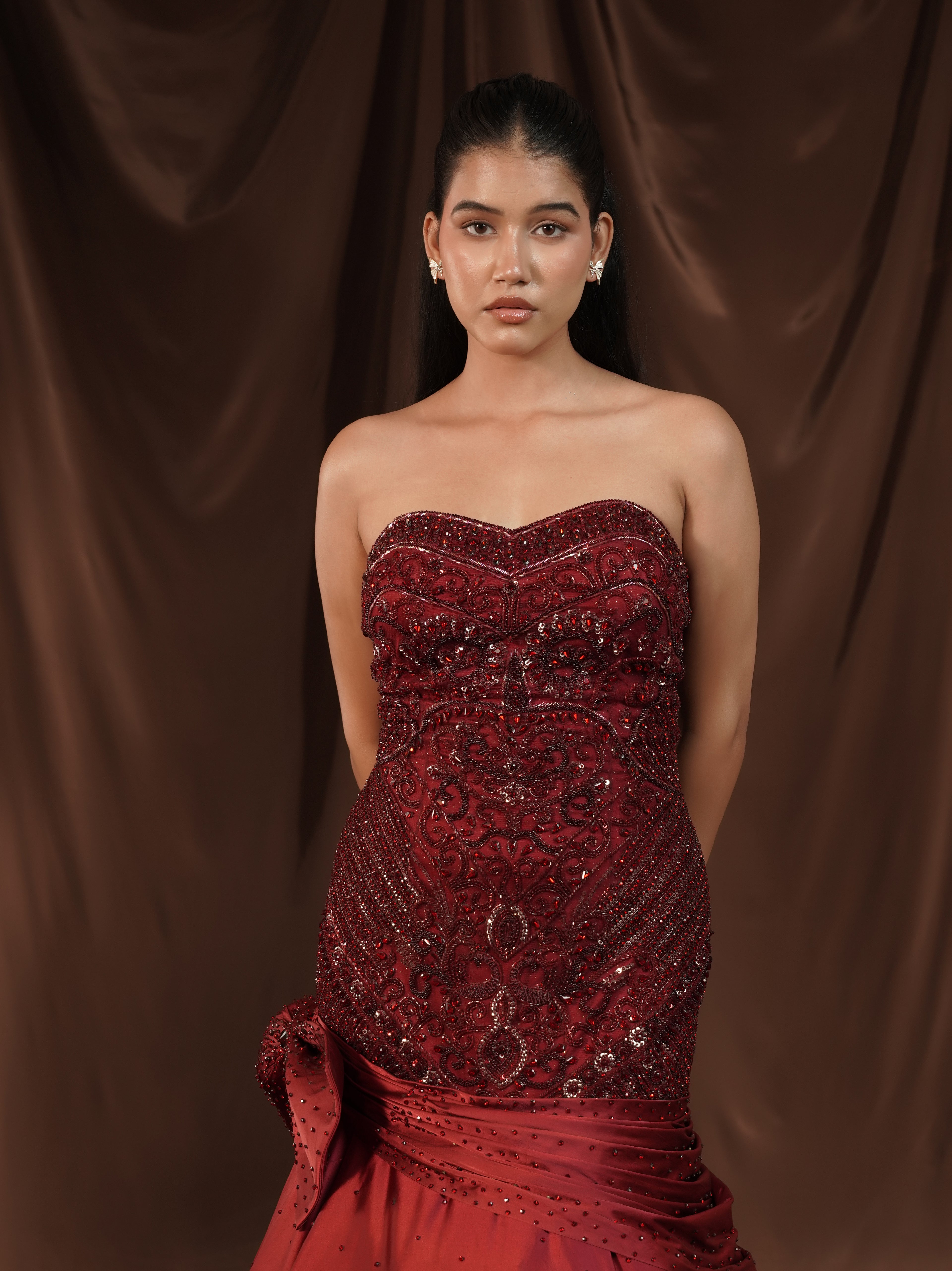 Red-Wine Mermaid Gown