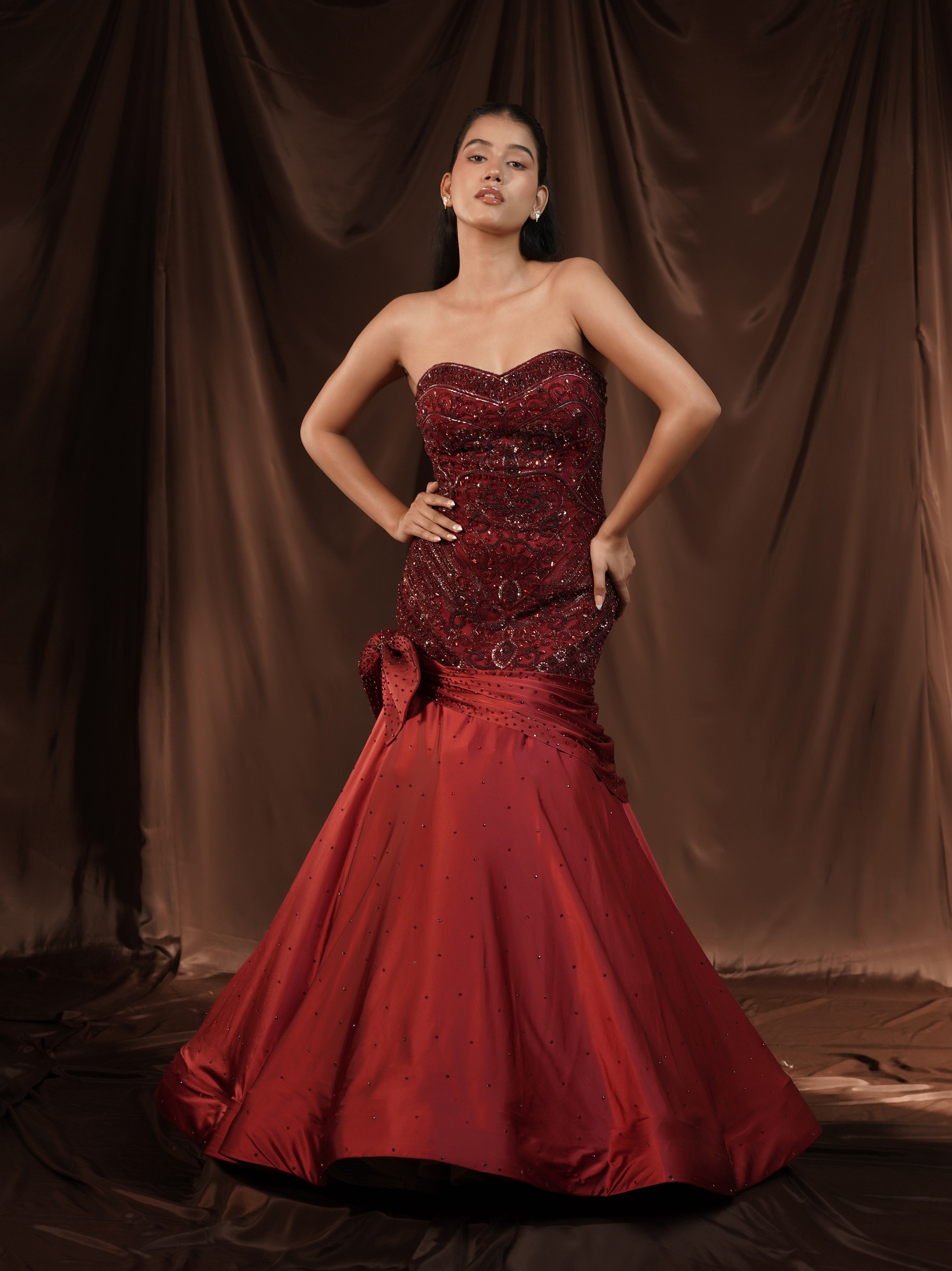 Red-Wine Mermaid Gown