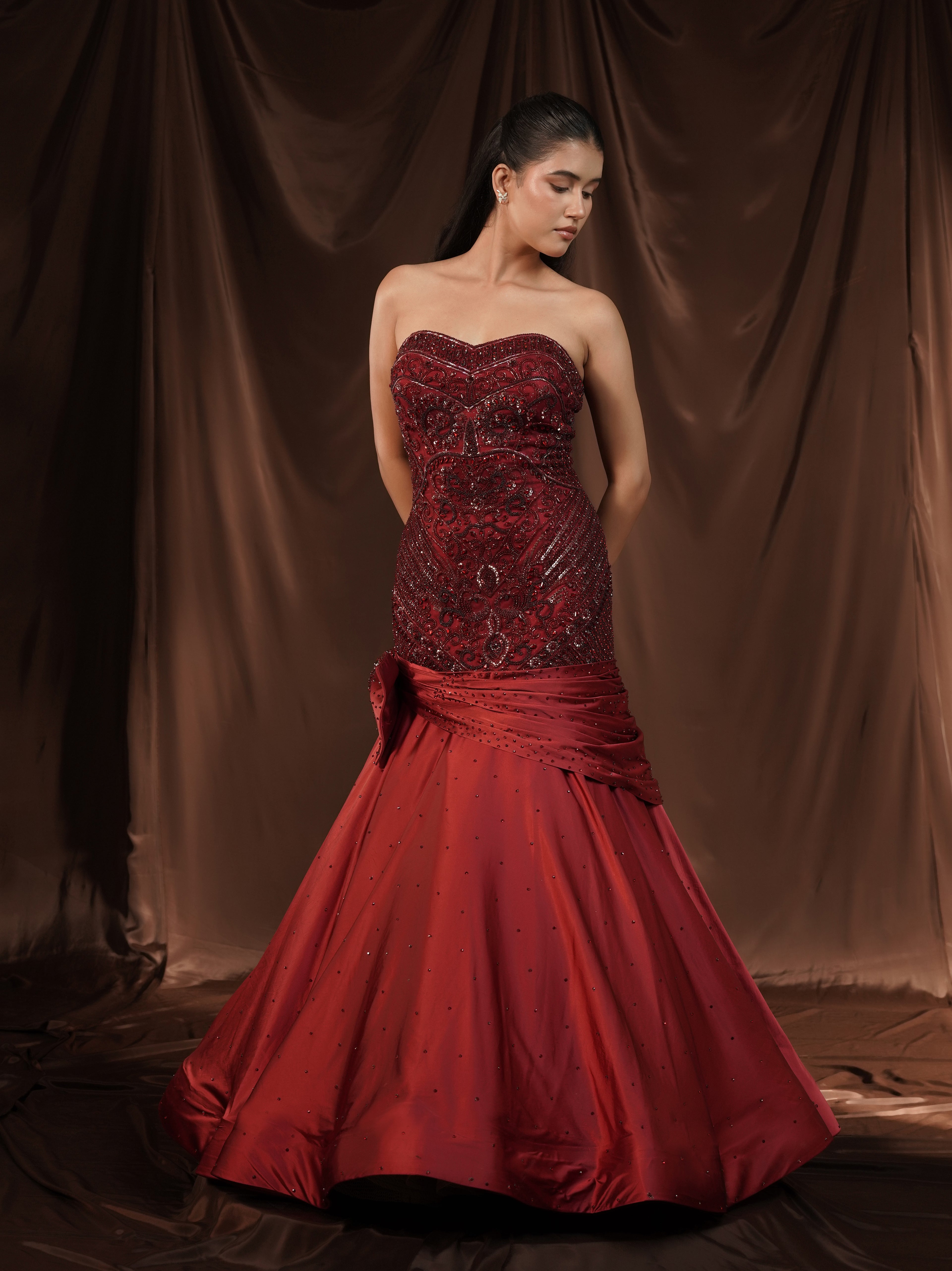 Red-Wine Mermaid Gown