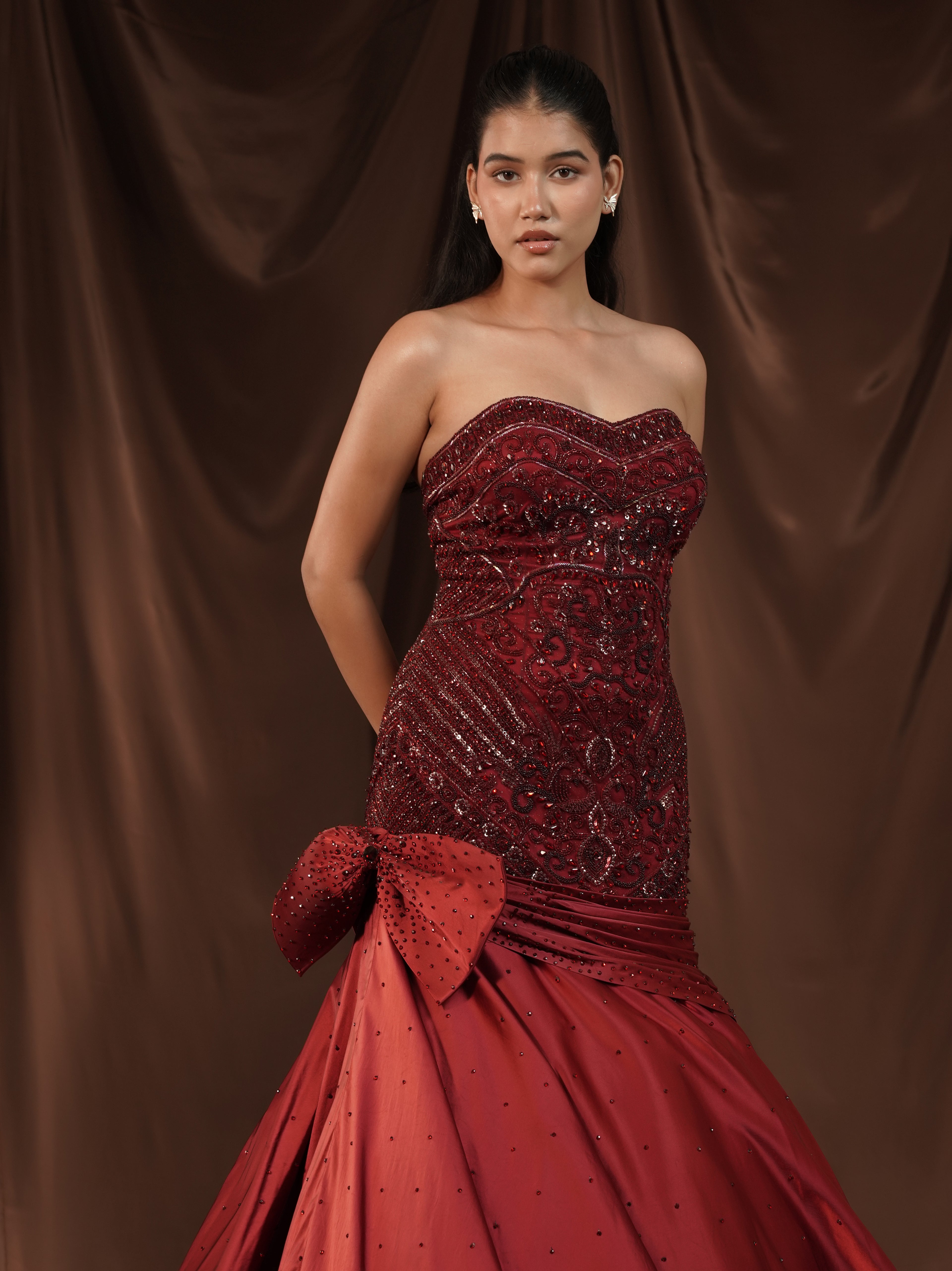 Red-Wine Mermaid Gown