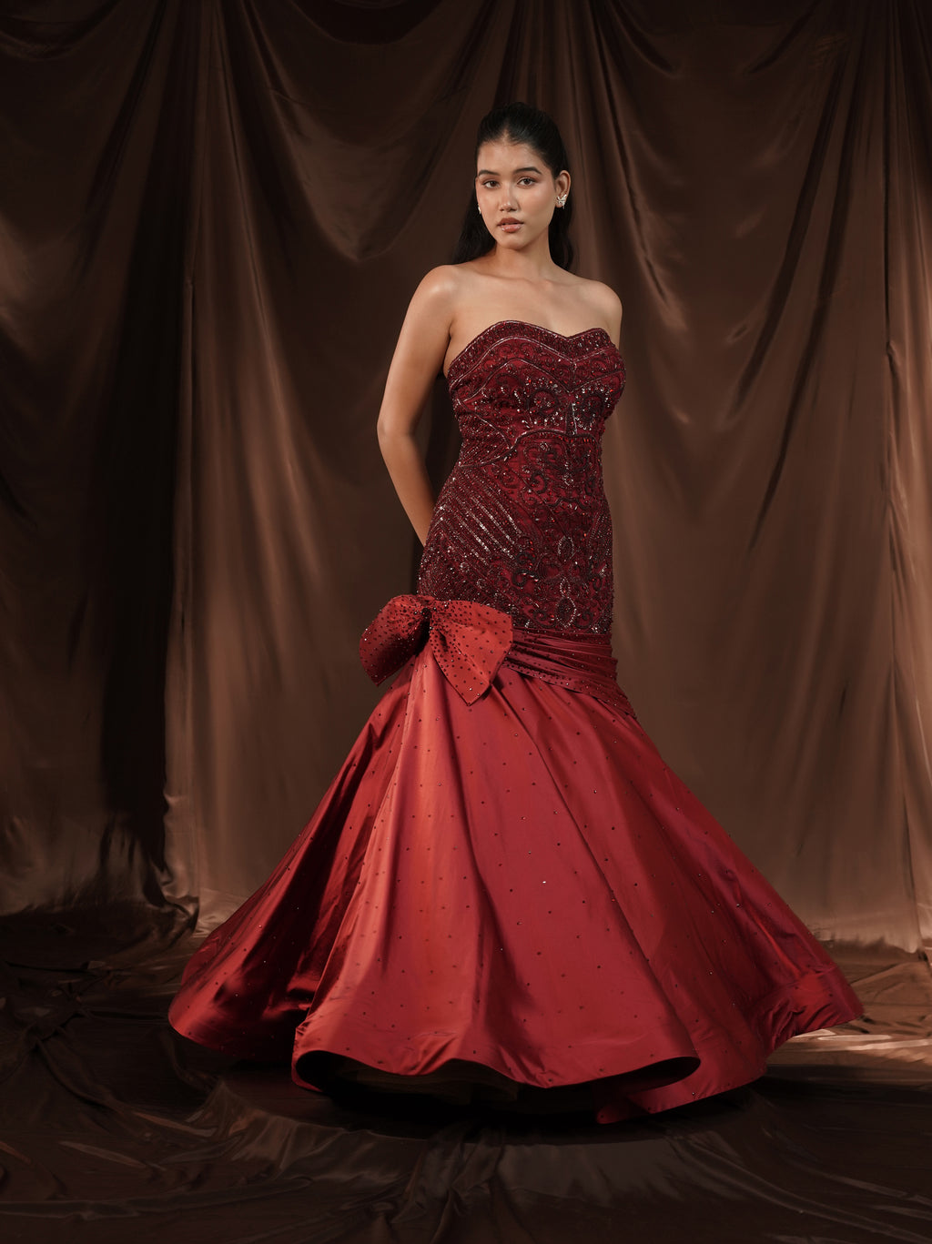 Red-Wine Mermaid Gown
