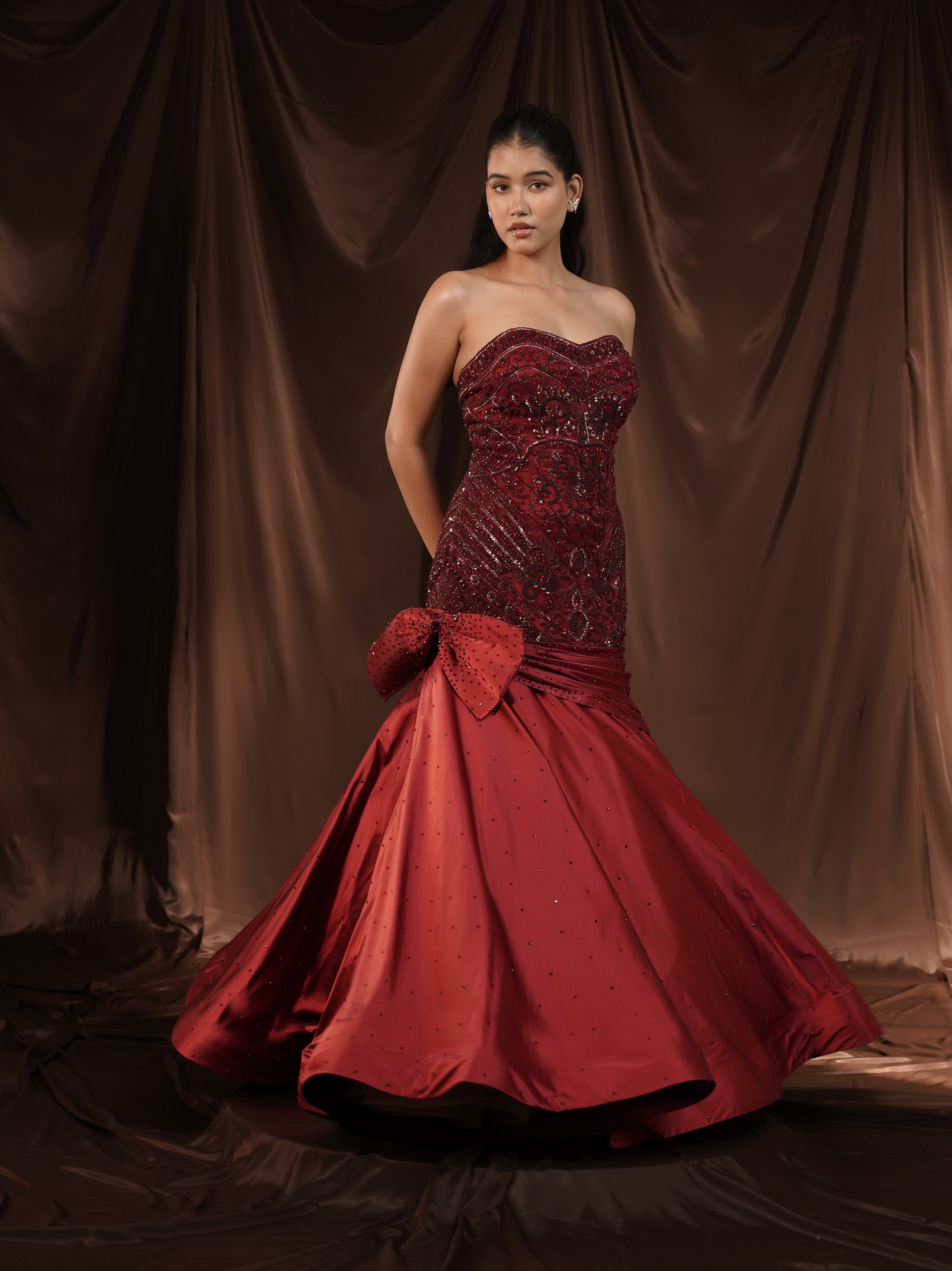 Red-Wine Mermaid Gown