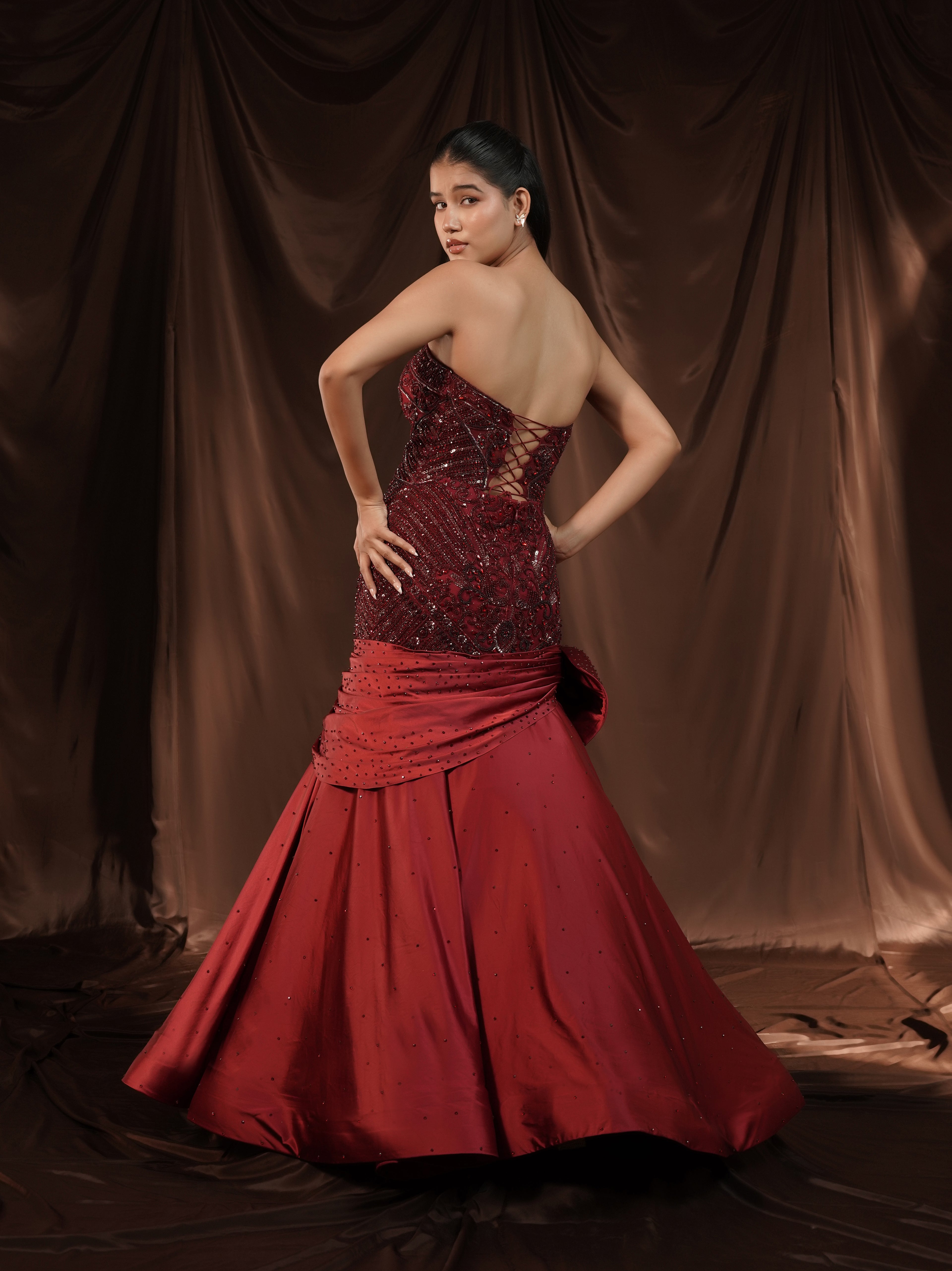 Red-Wine Mermaid Gown