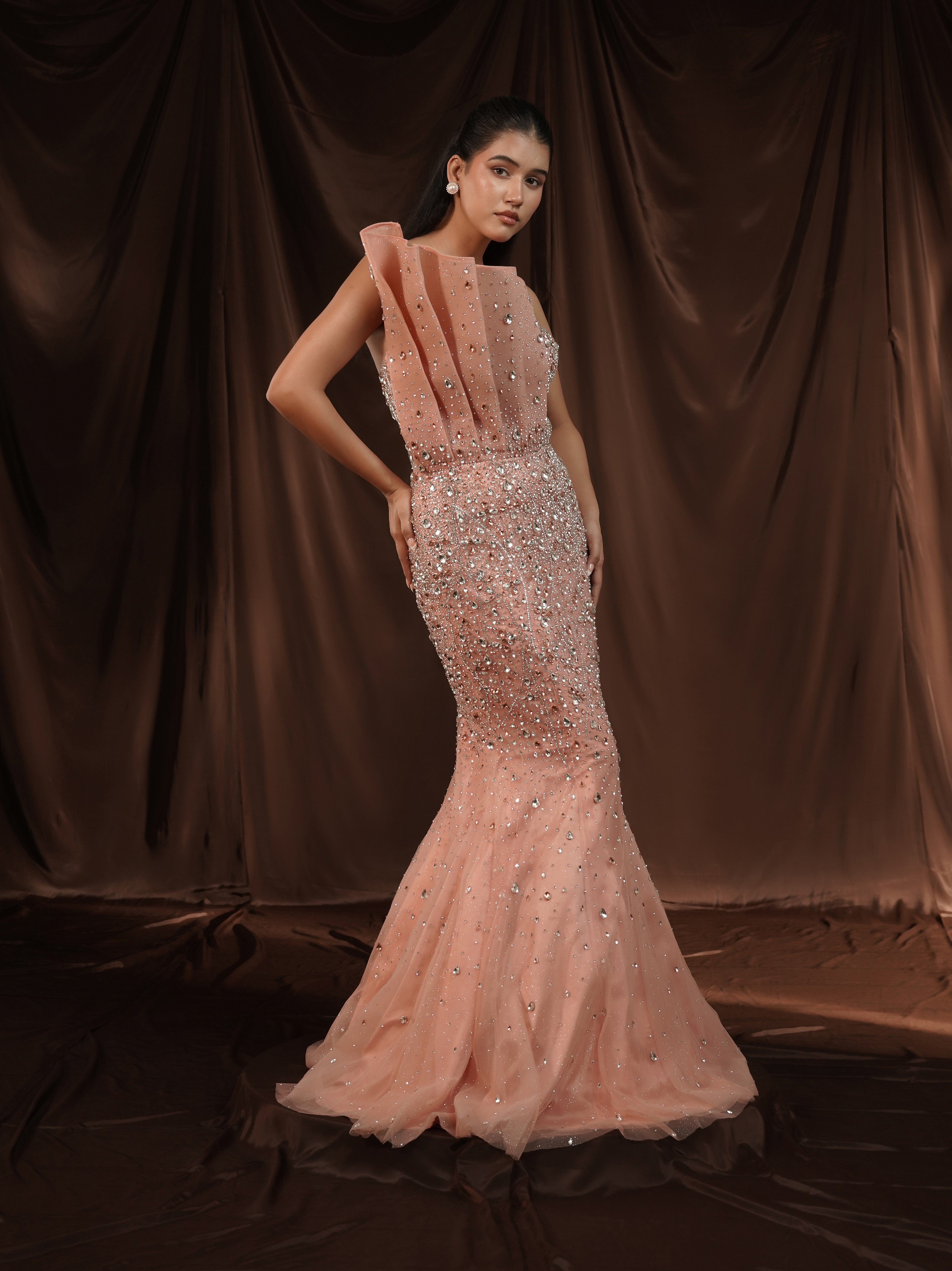 Statement Peach Crystal Gown