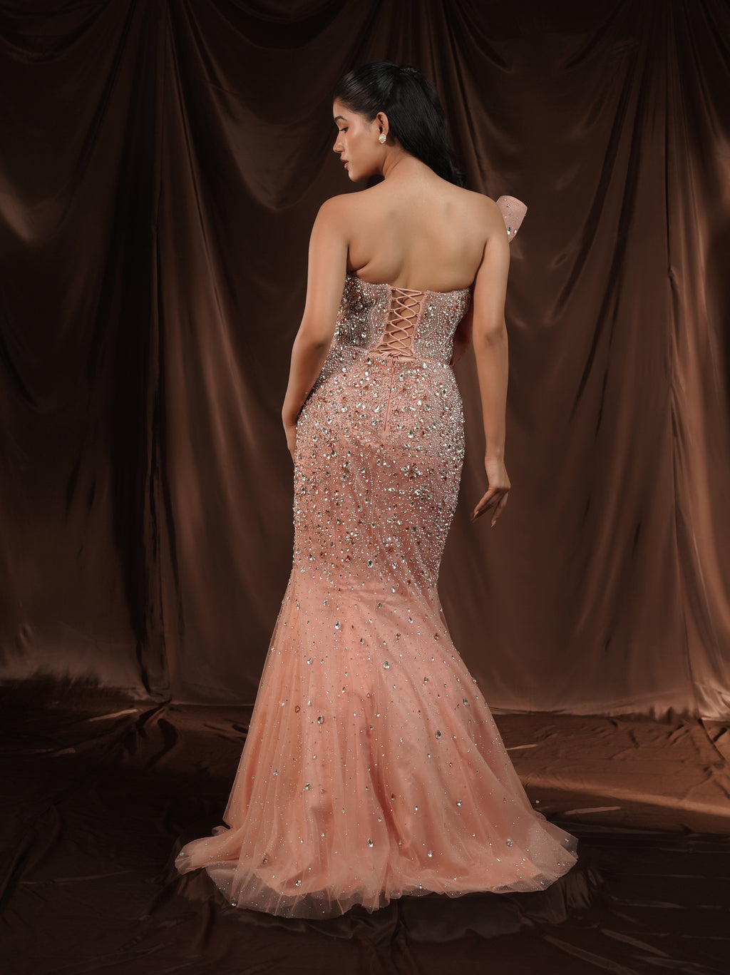 Statement Peach Crystal Gown