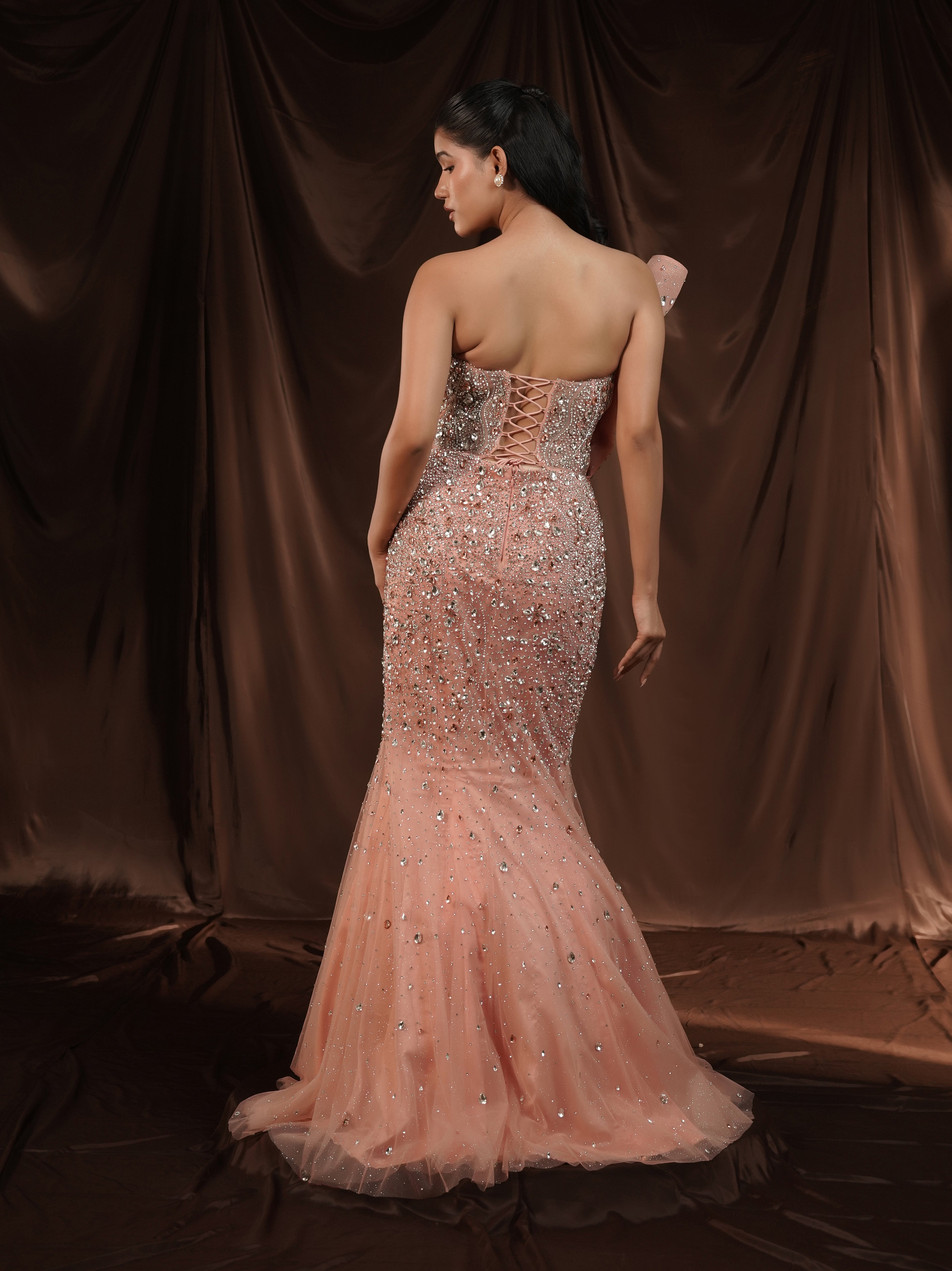 Statement Peach Crystal Gown