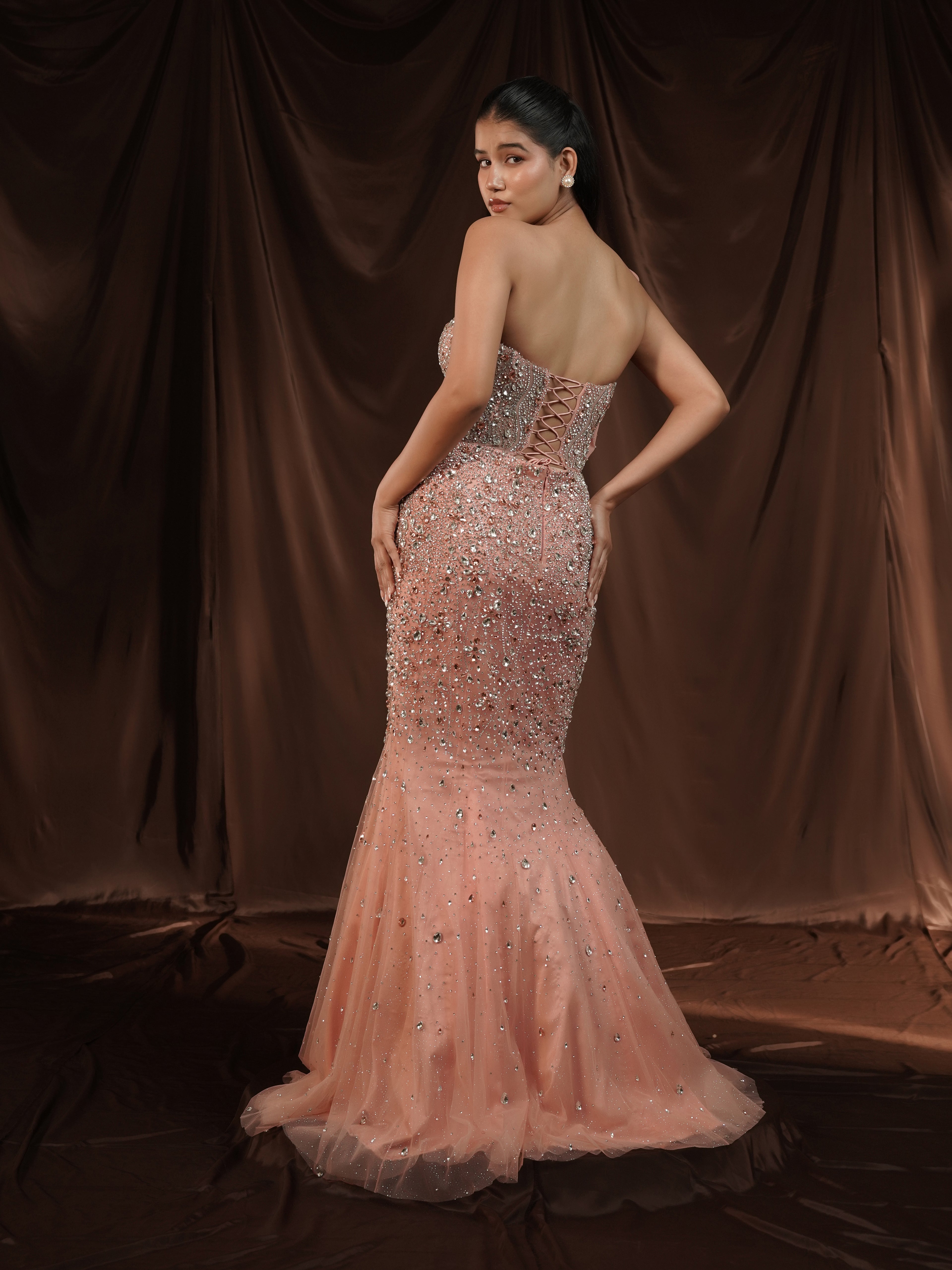 Statement Peach Crystal Gown
