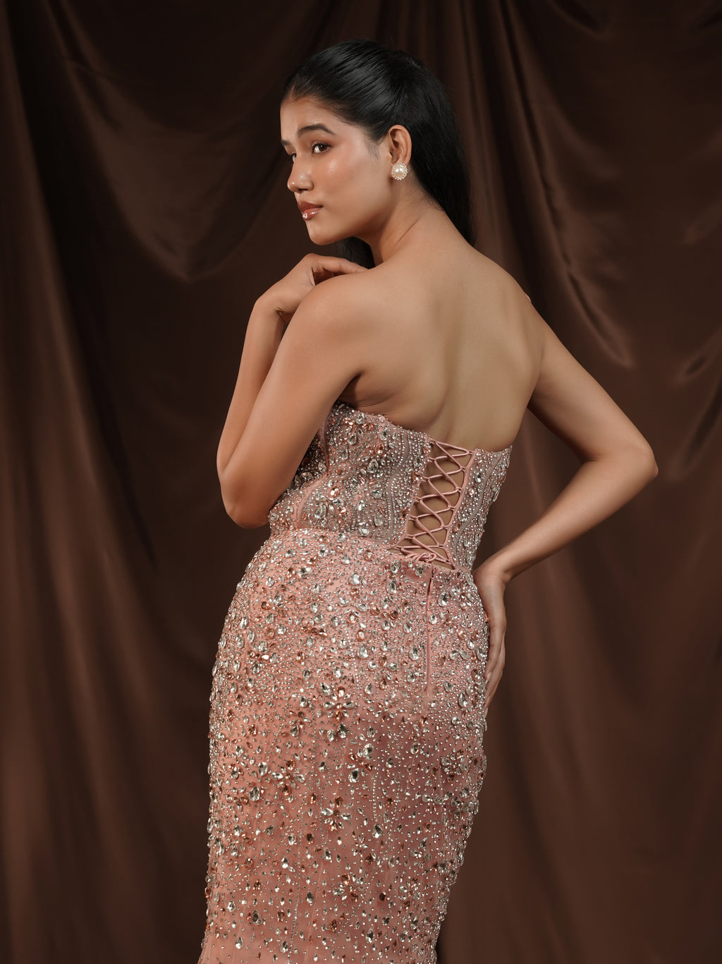 Statement Peach Crystal Gown