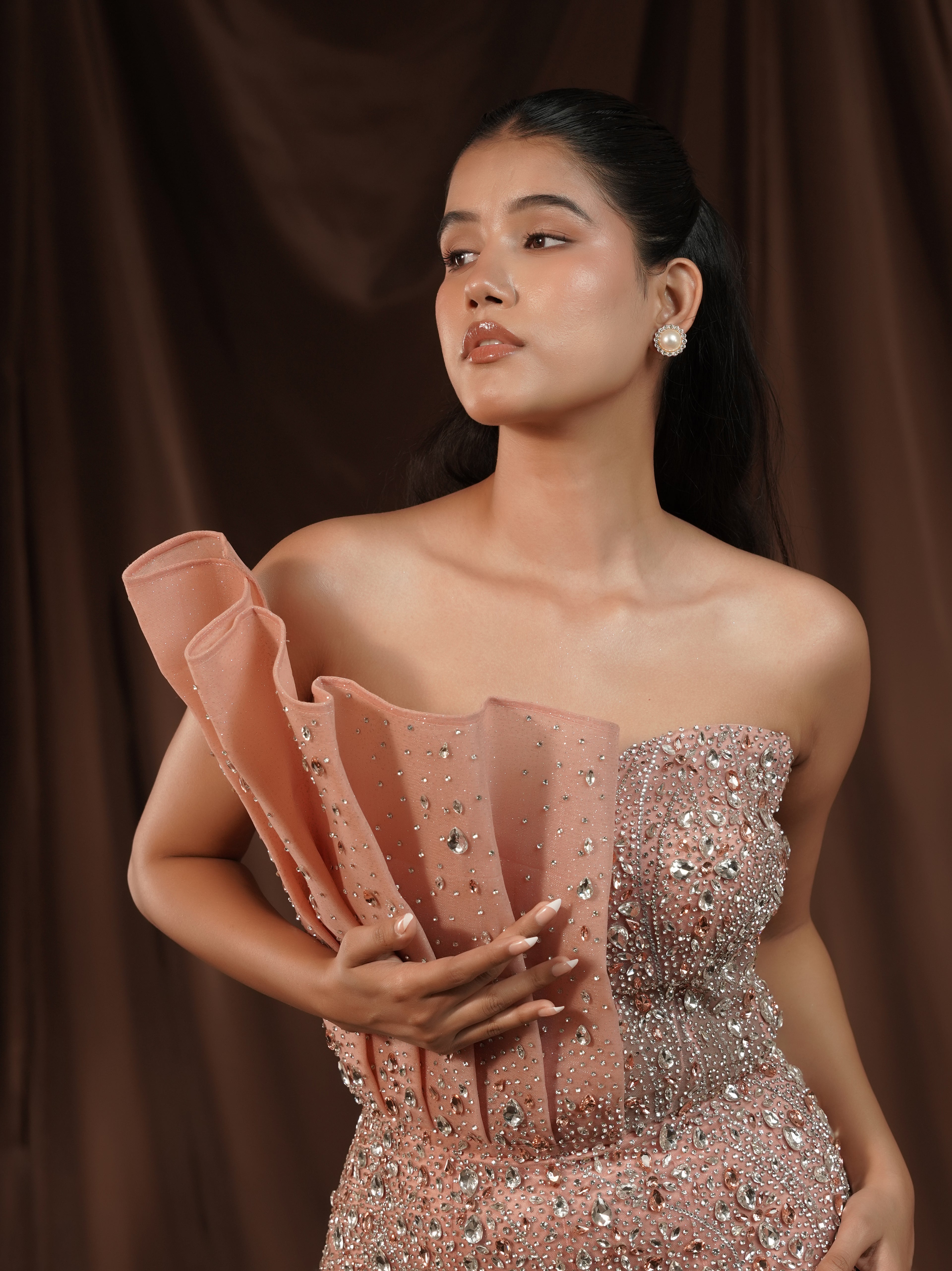 Statement Peach Crystal Gown