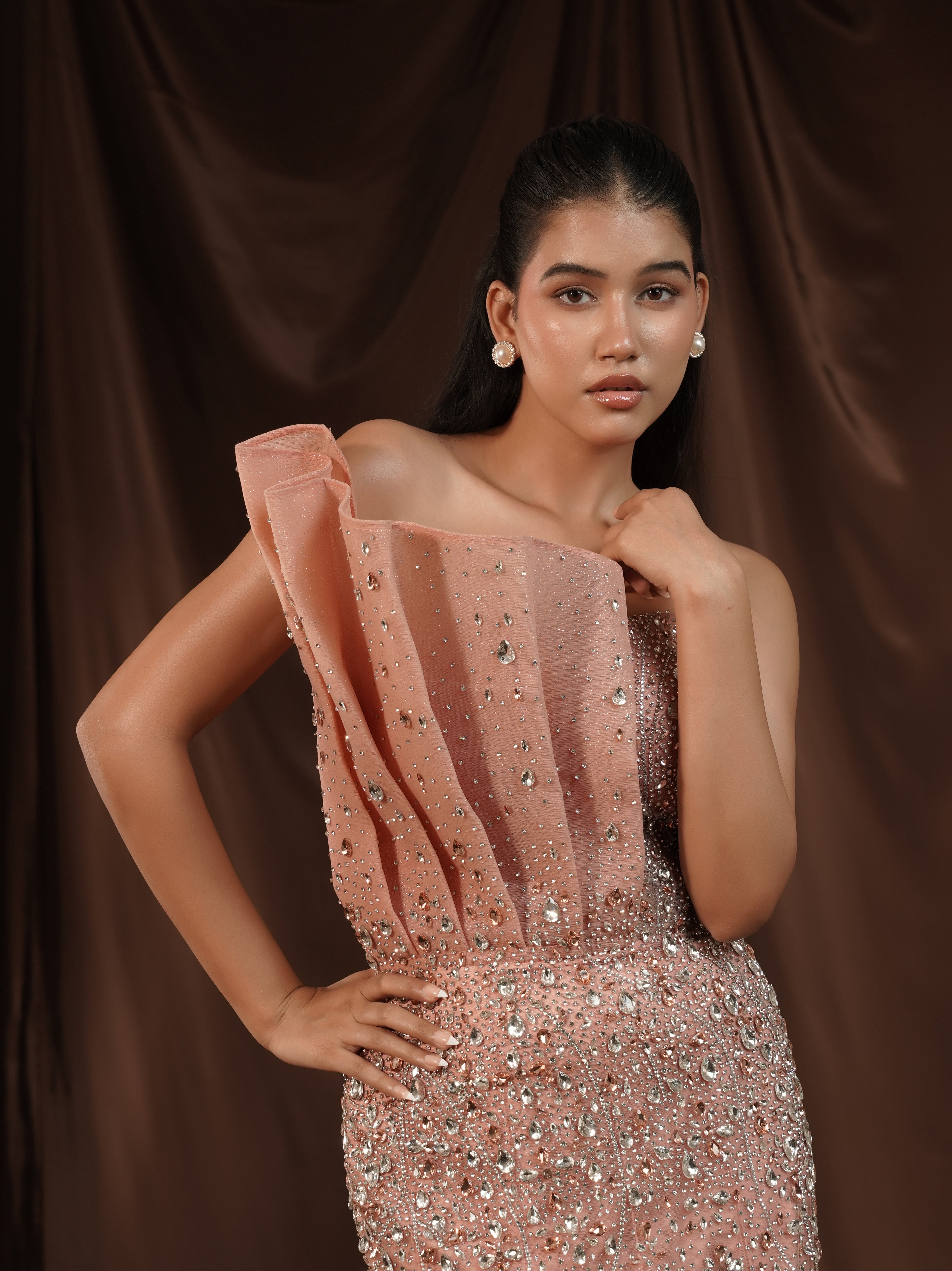 Statement Peach Crystal Gown