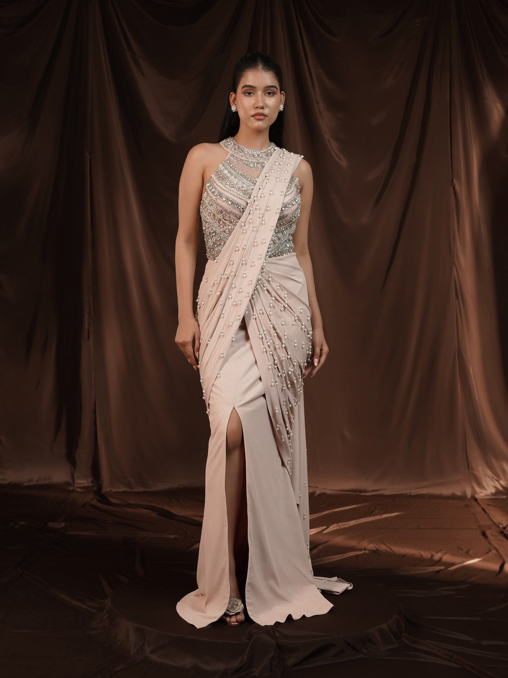 Soft Pink Pearl Drape Saree