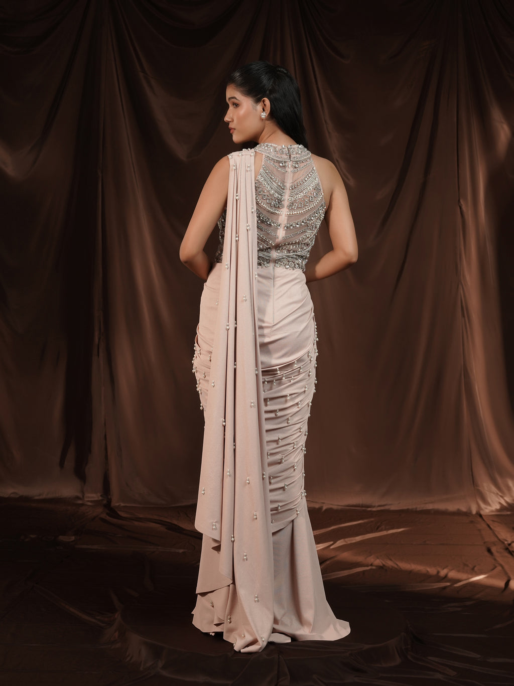 Soft Pink Pearl Drape Saree