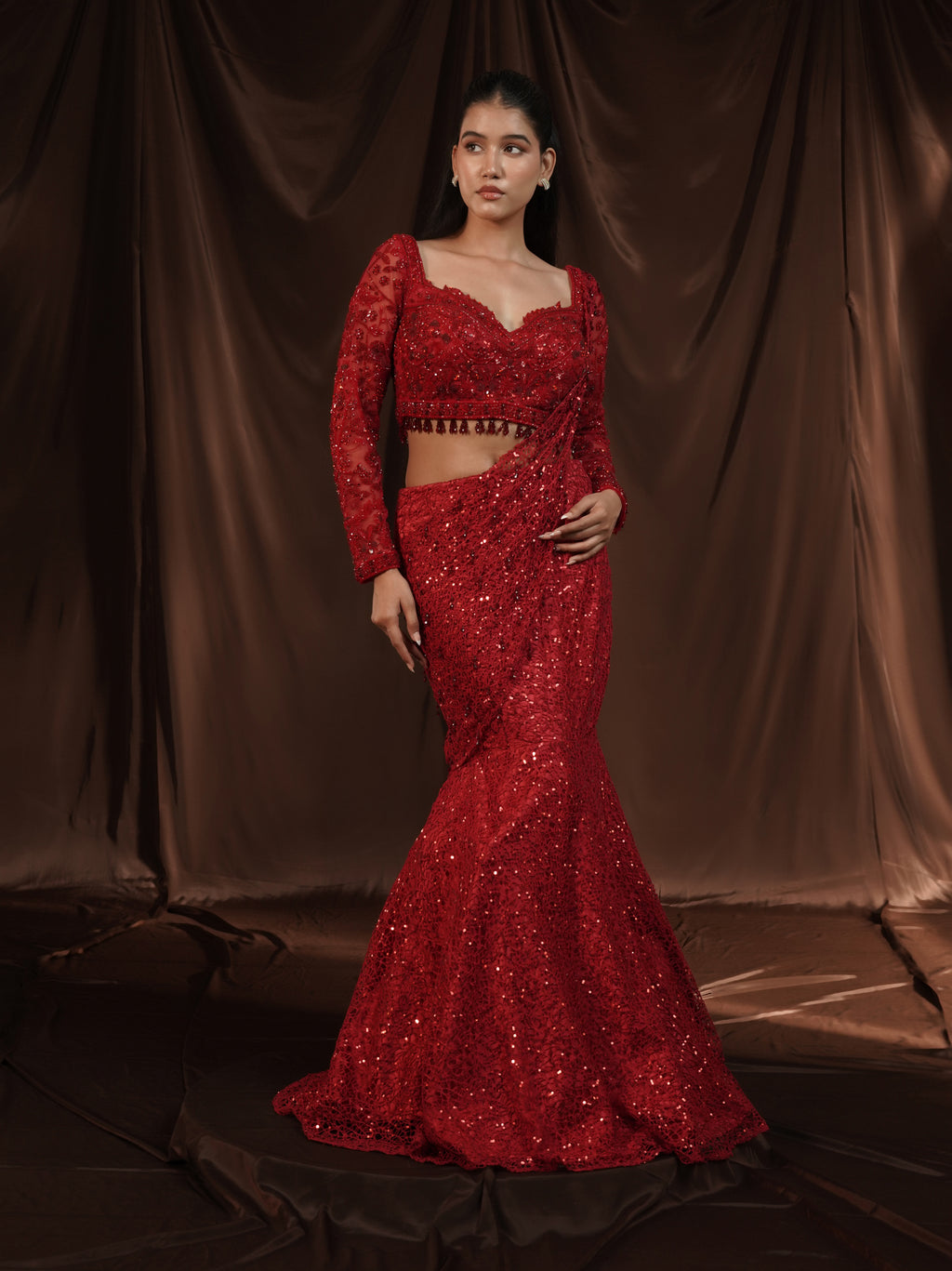 Red Drape Saree