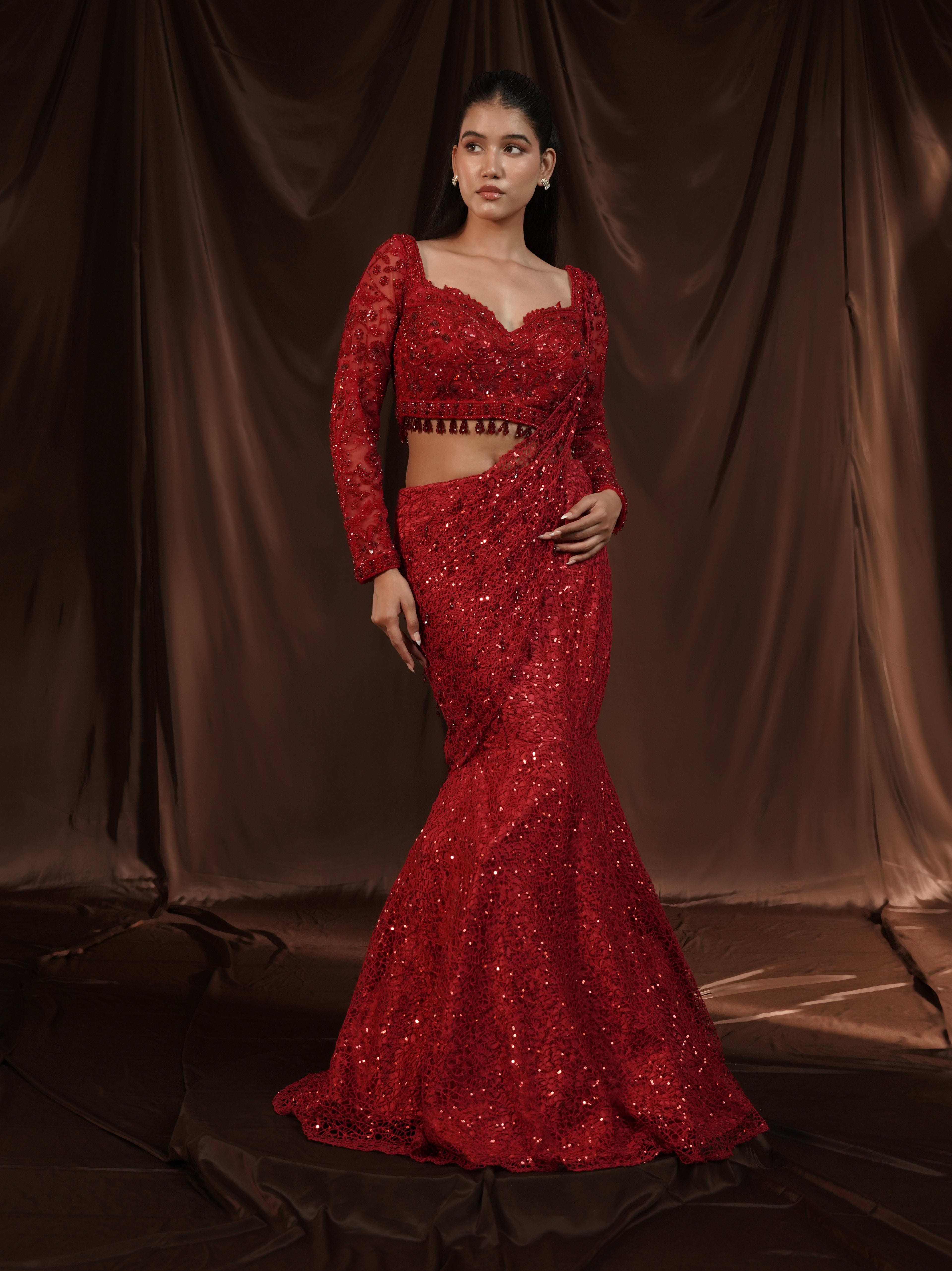 Red Drape Saree