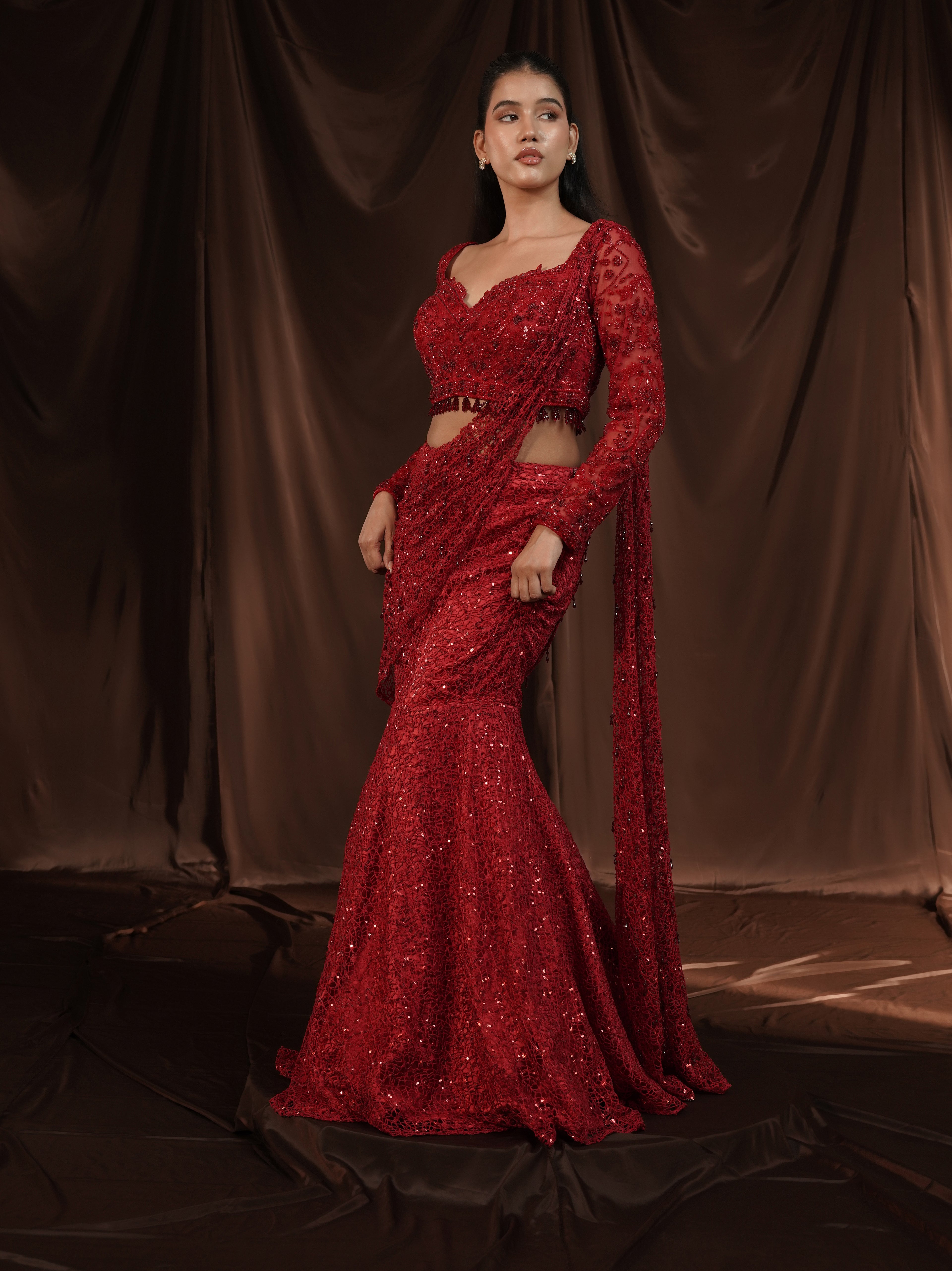 Red Drape Saree