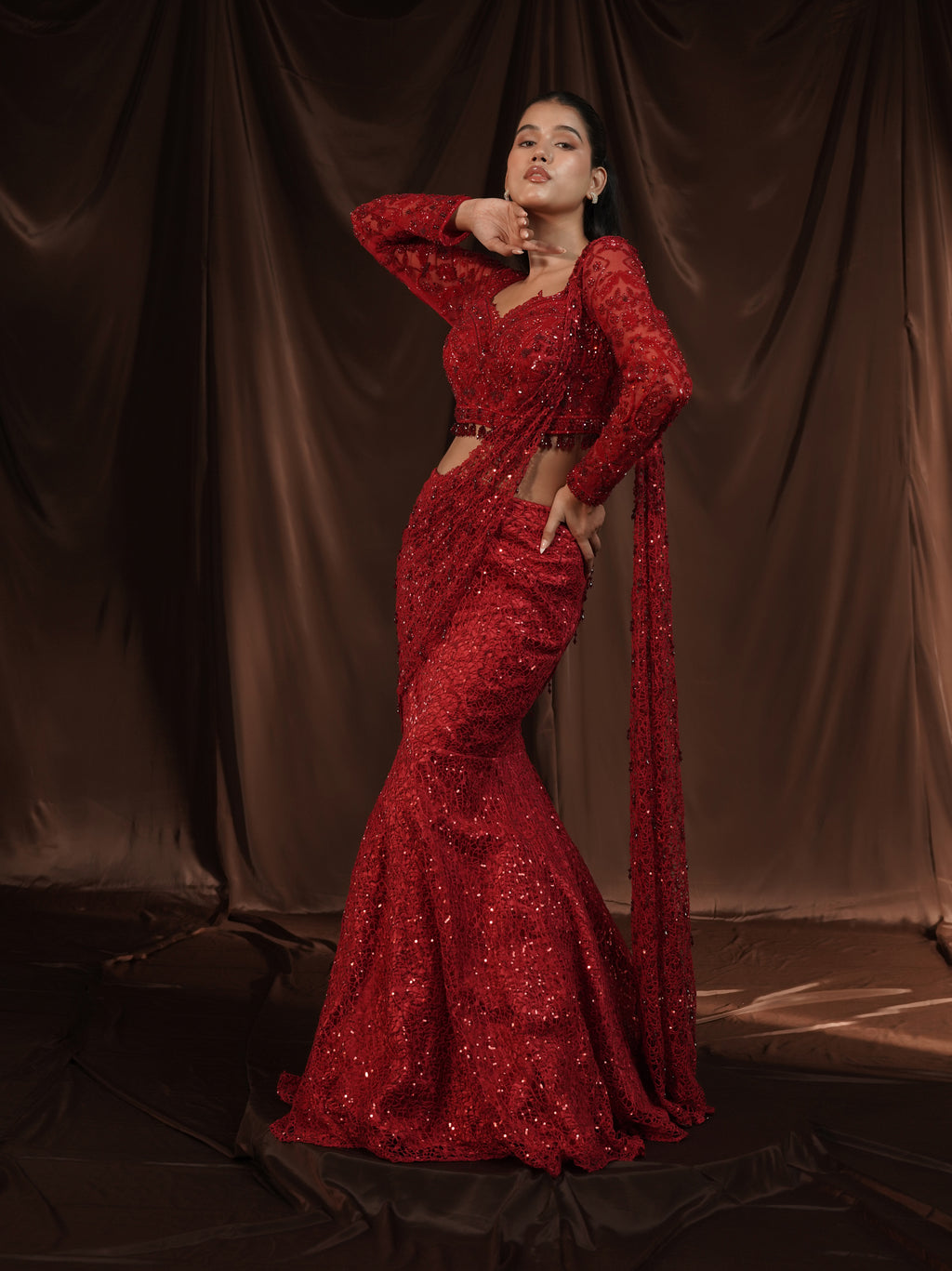 Red Drape Saree