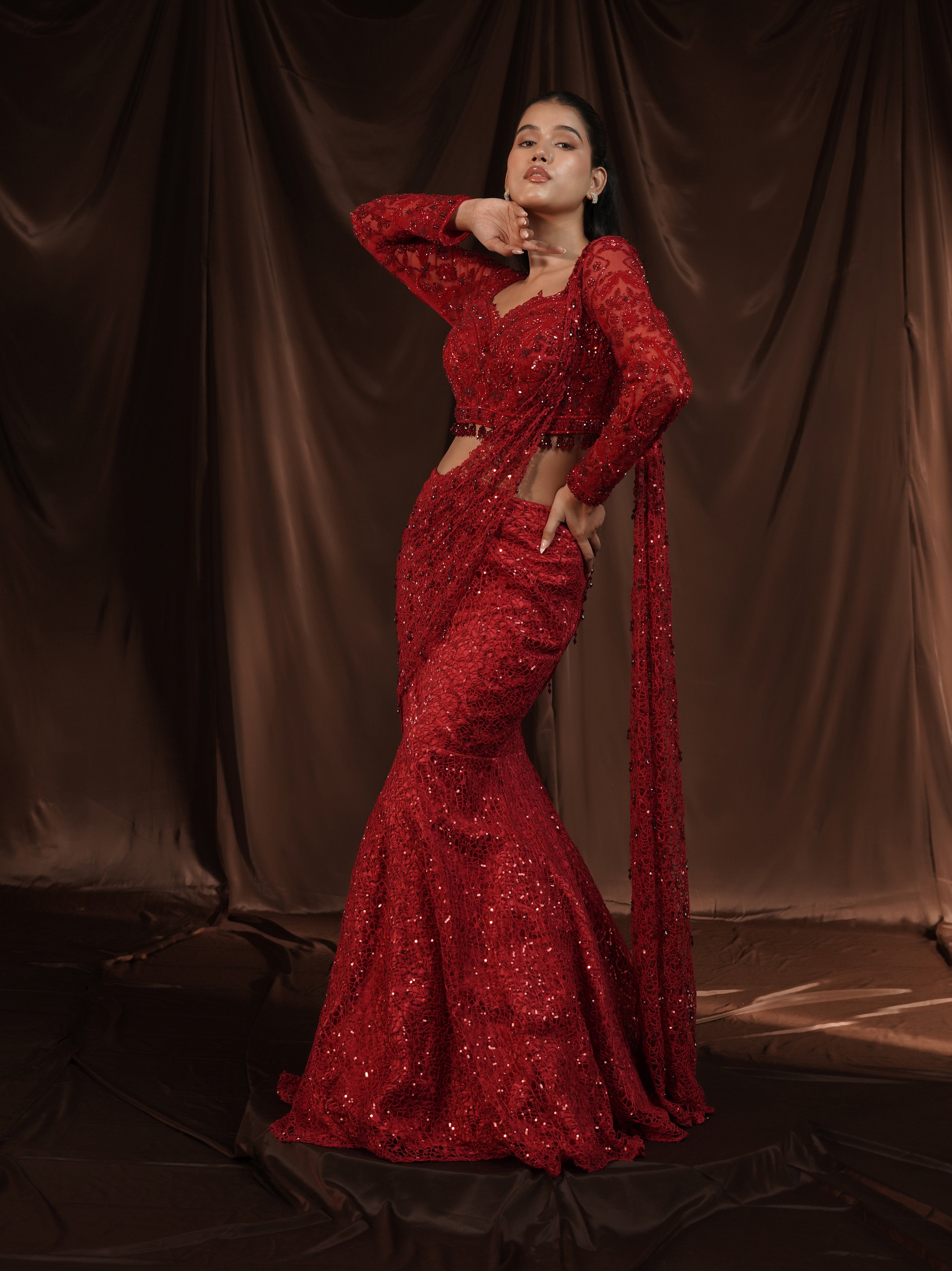 Red Drape Saree
