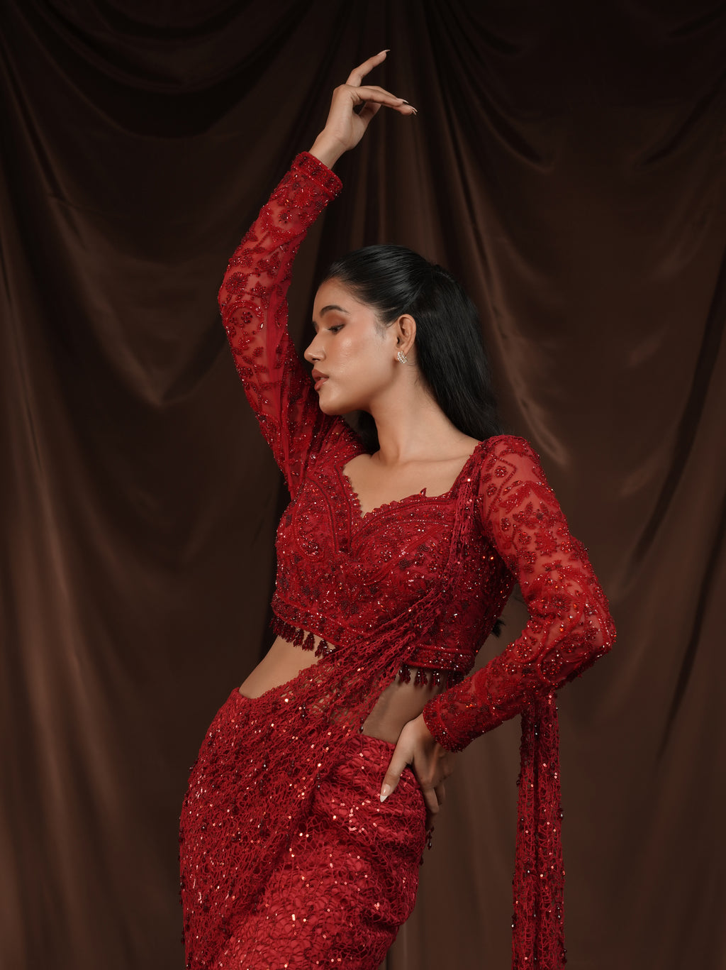 Red Drape Saree