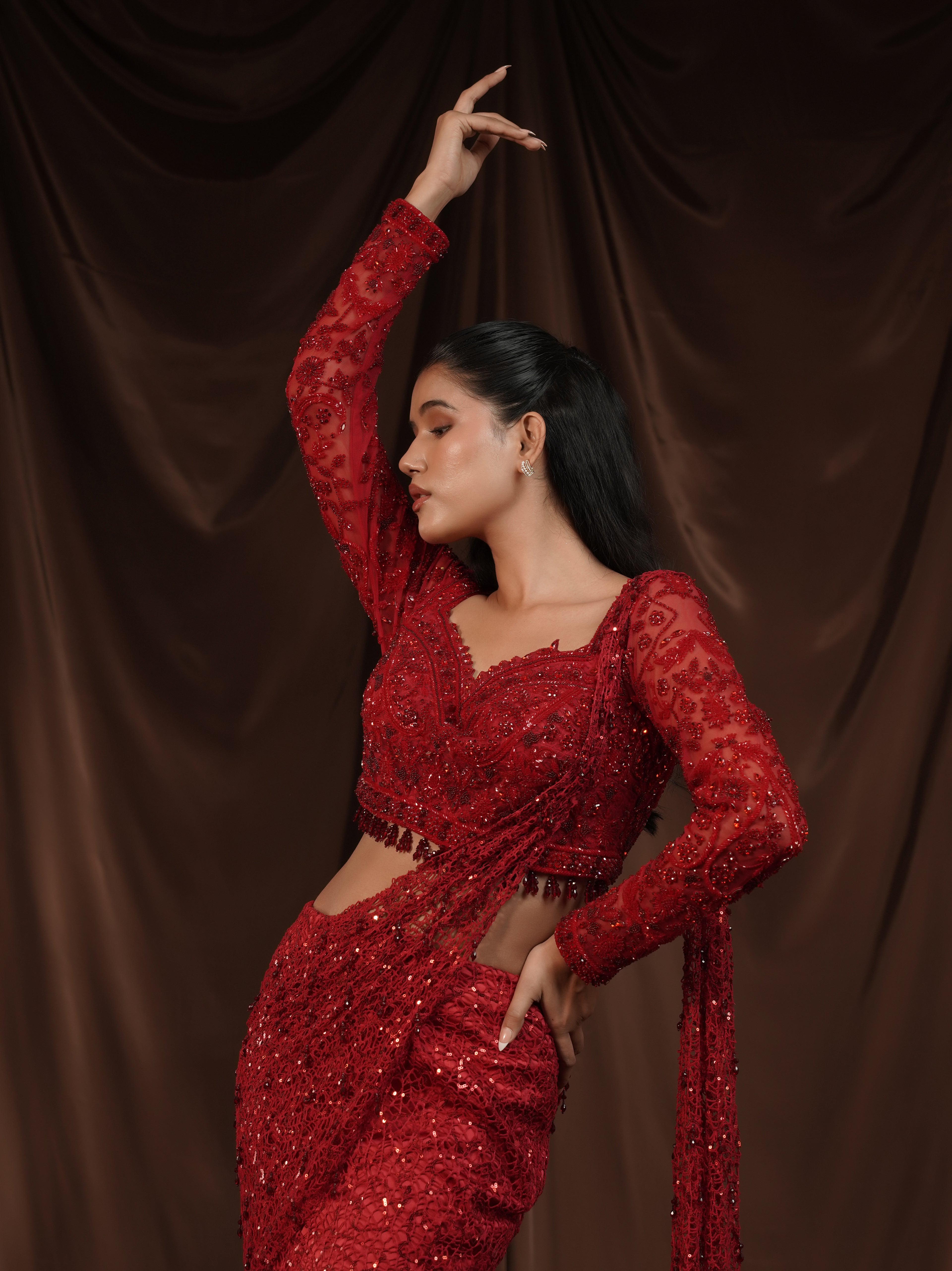 Red Drape Saree