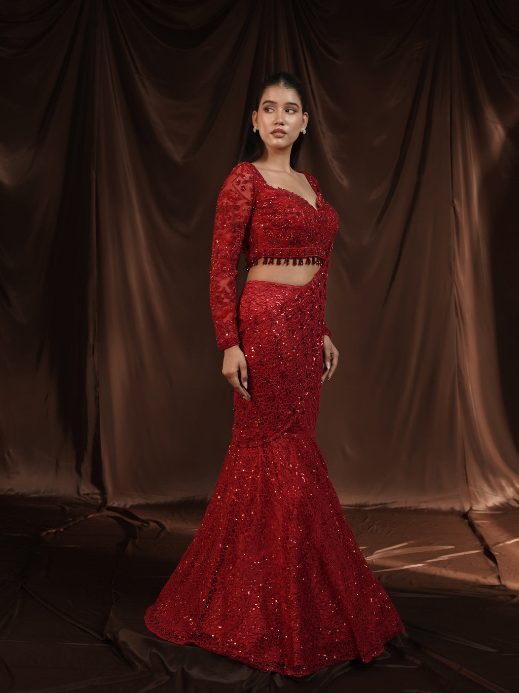 Red Drape Saree
