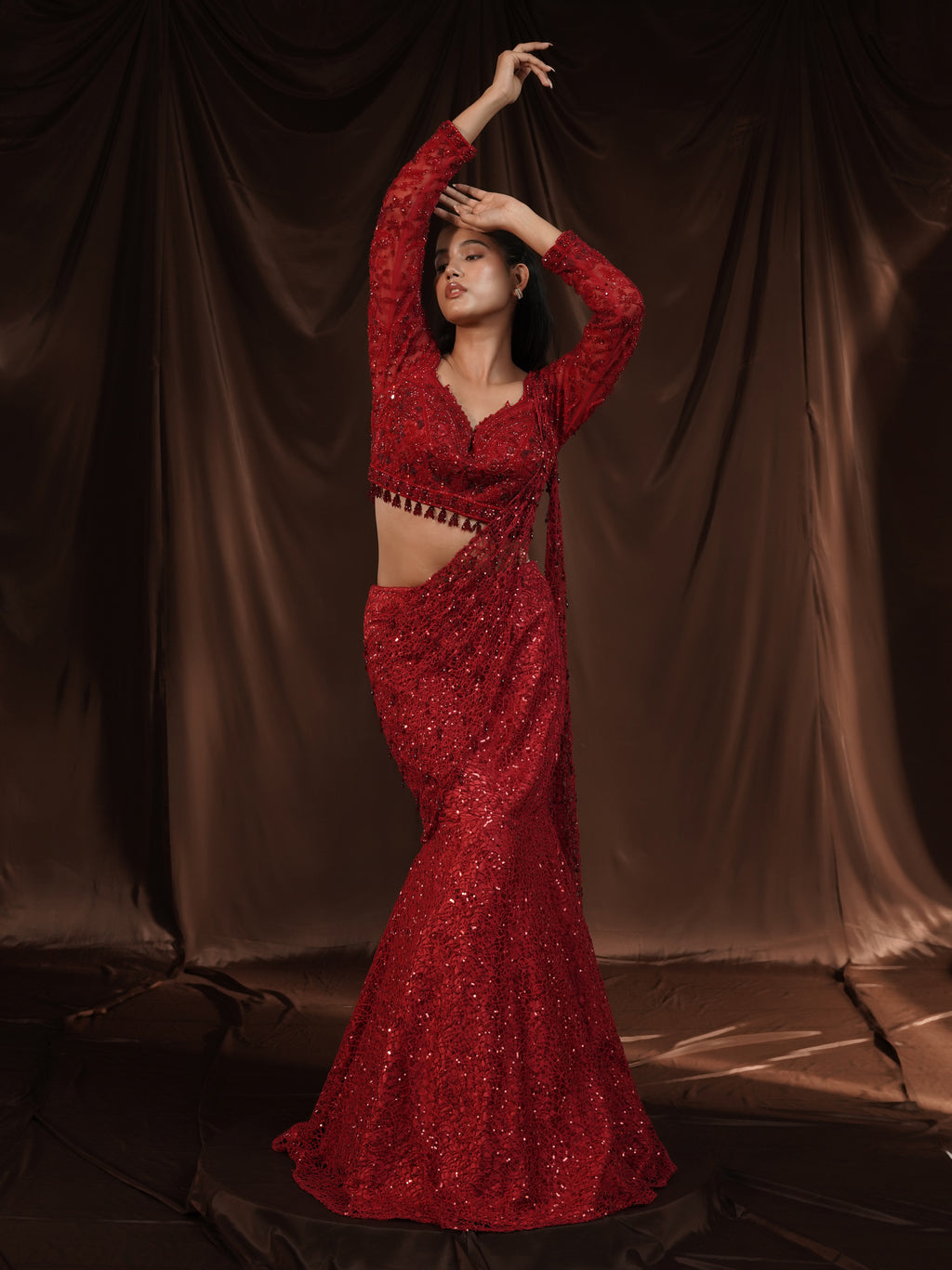 Red Drape Saree