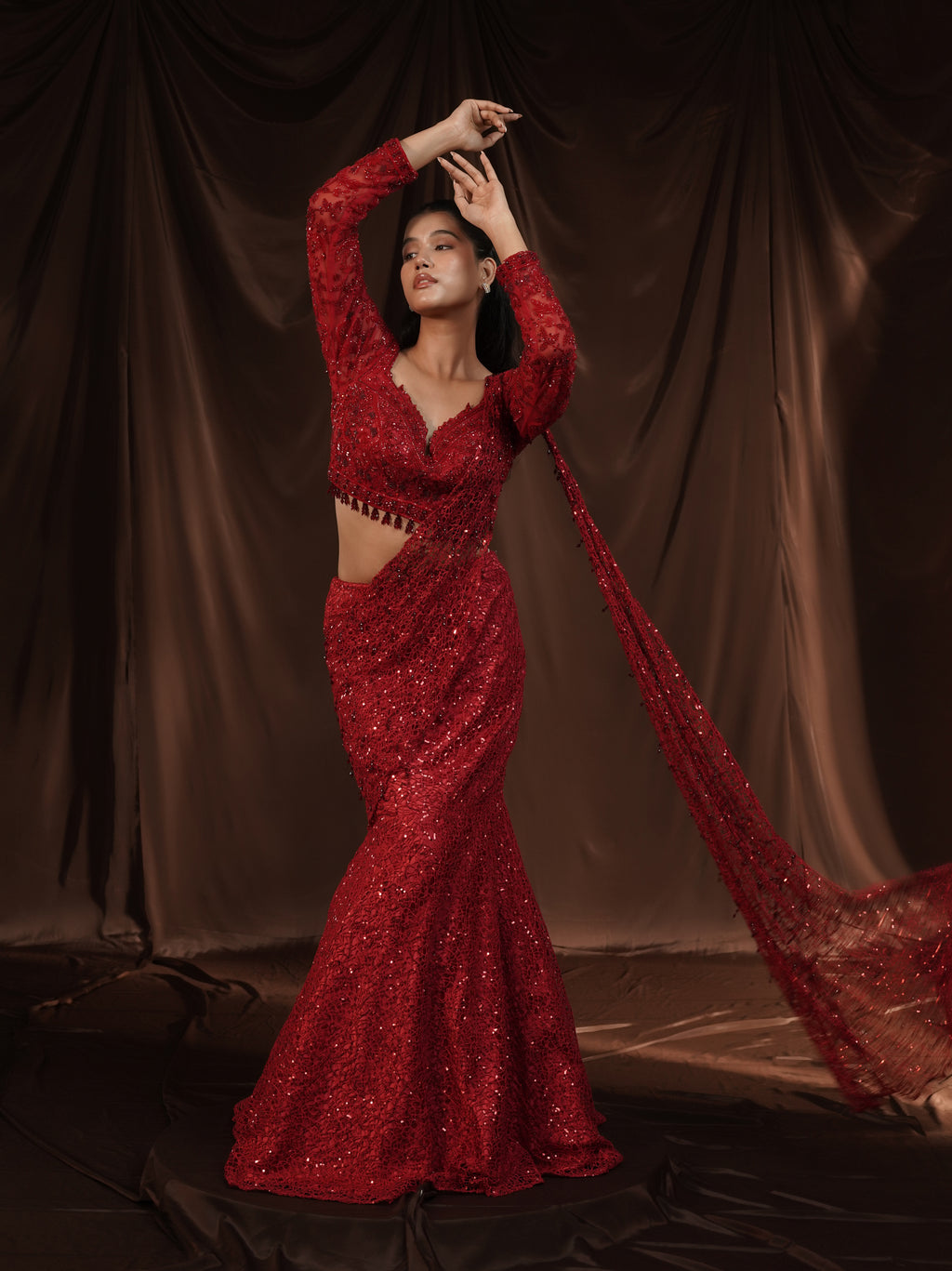 Red Drape Saree