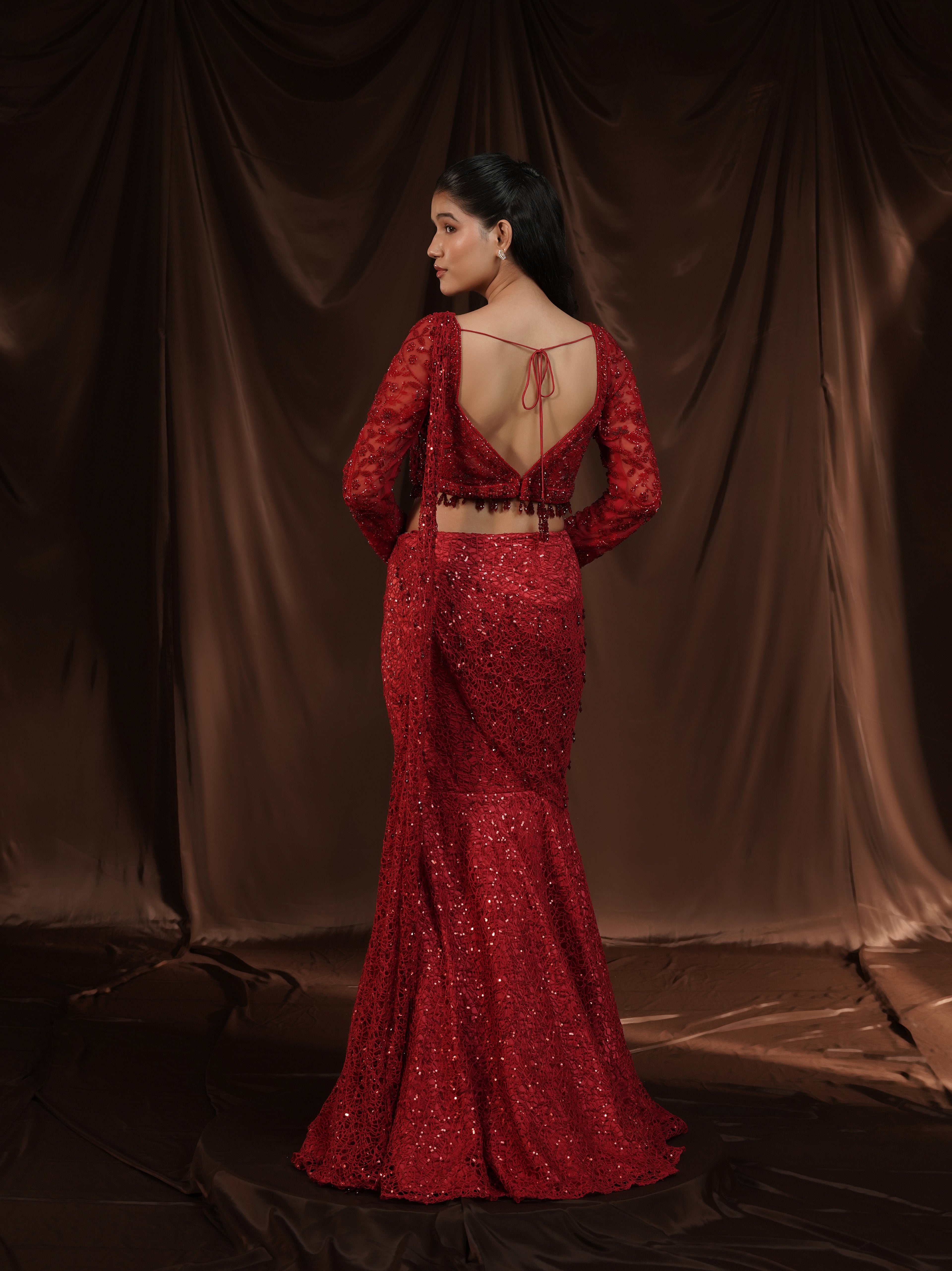 Red Drape Saree