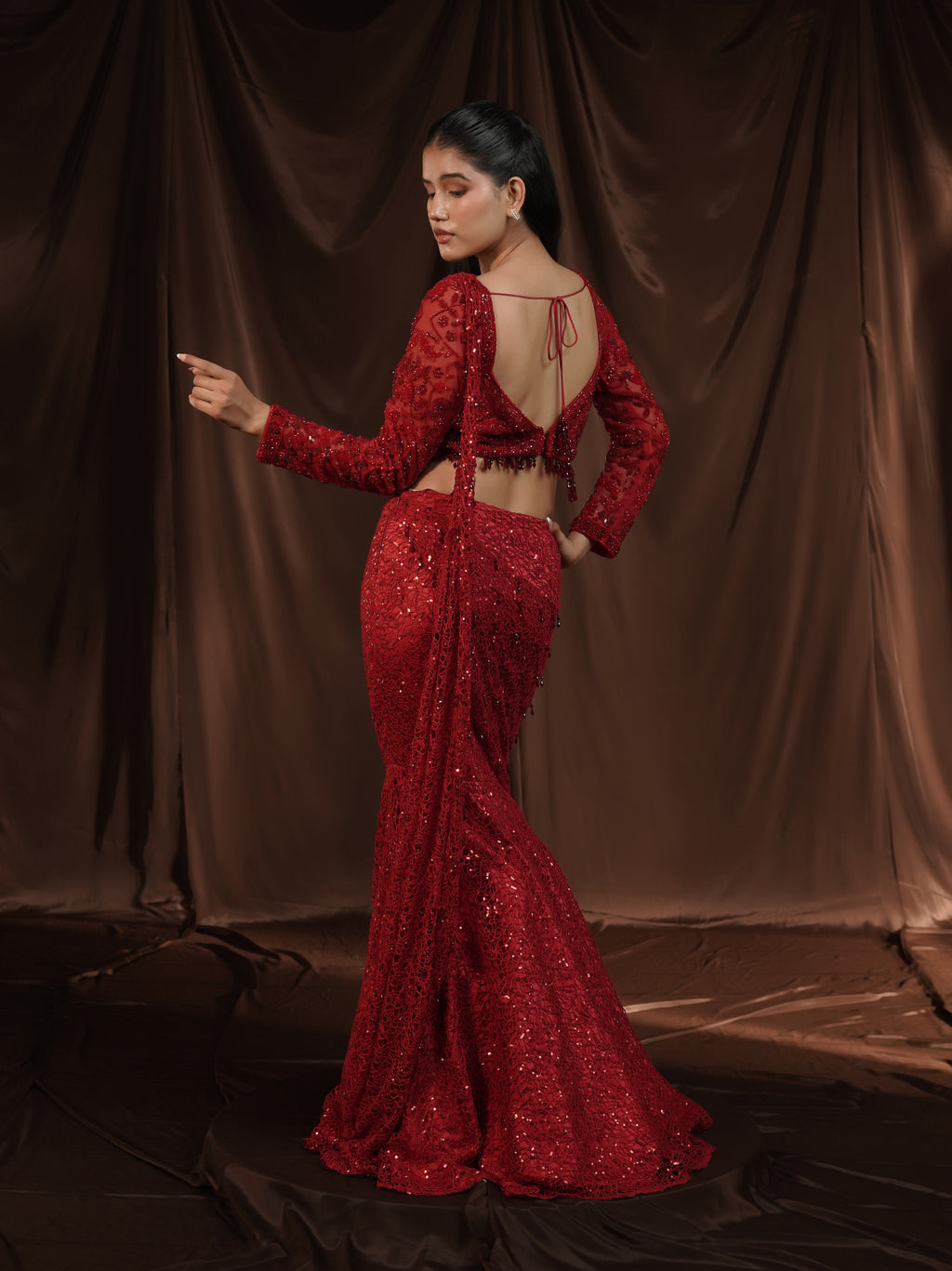Red Drape Saree