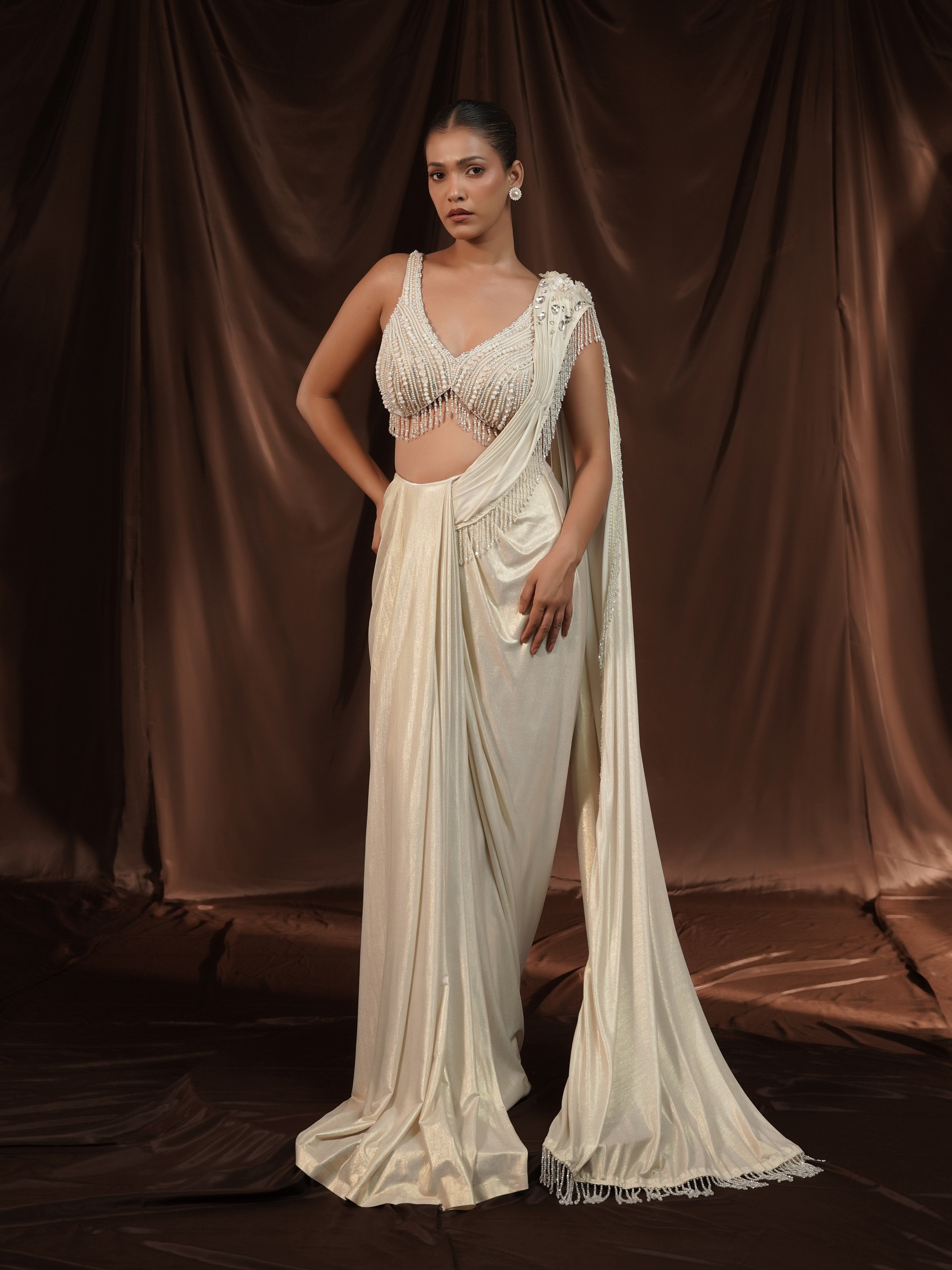Off-White Foil Drape Saree