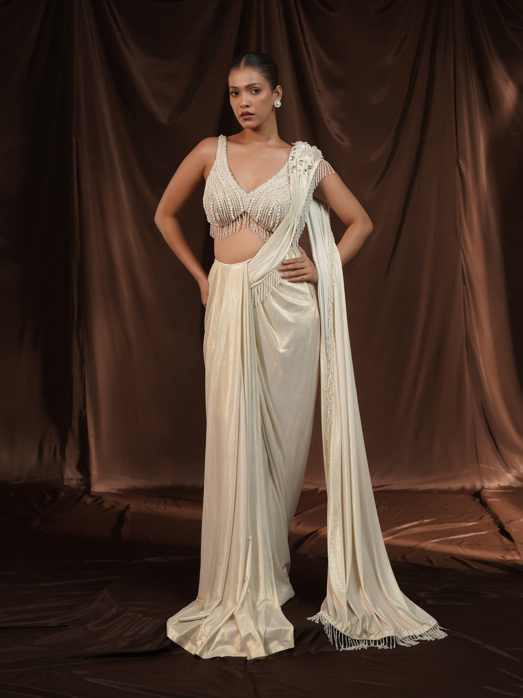Off-White Foil Drape Saree