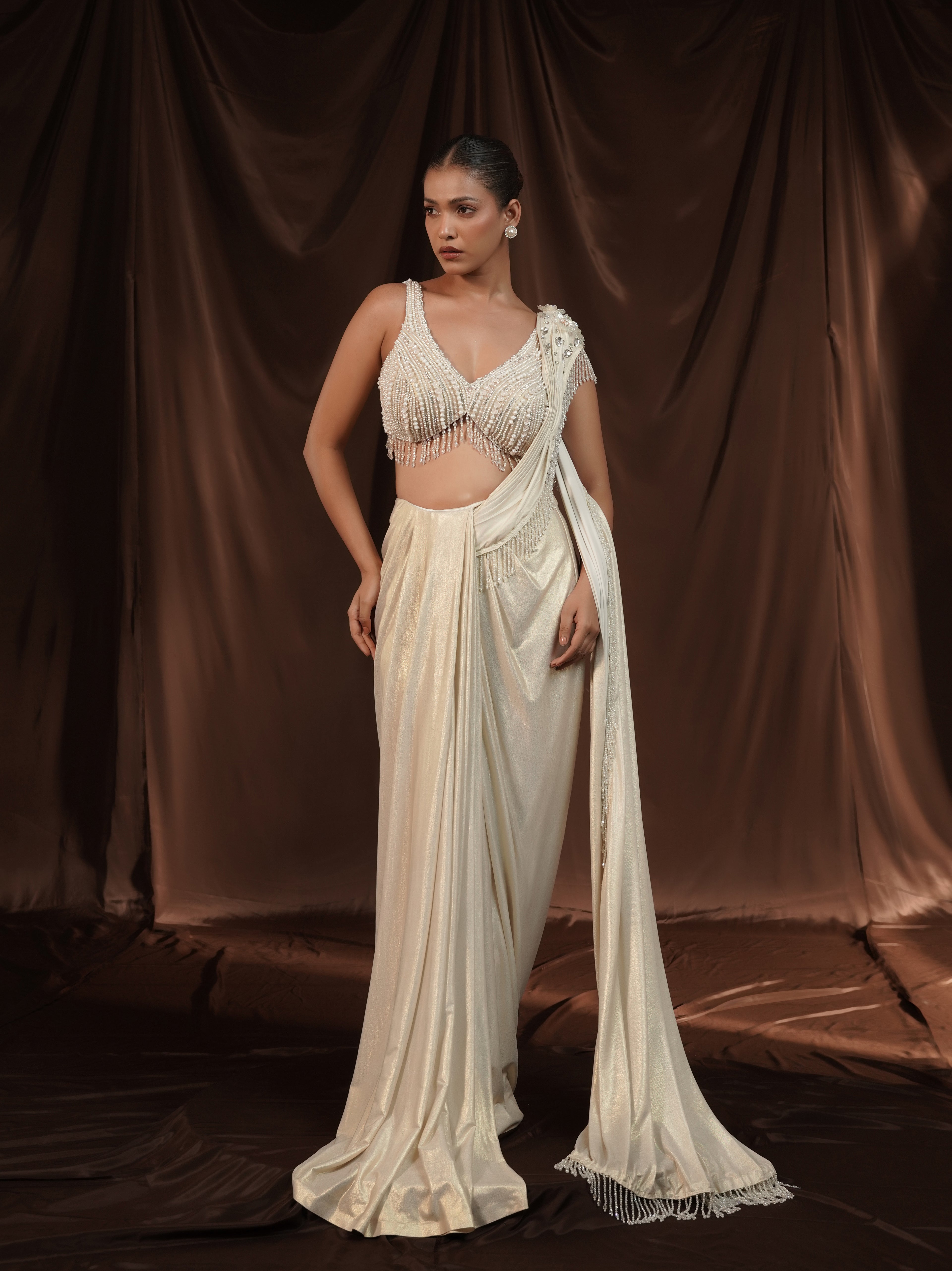 Off-White Foil Drape Saree
