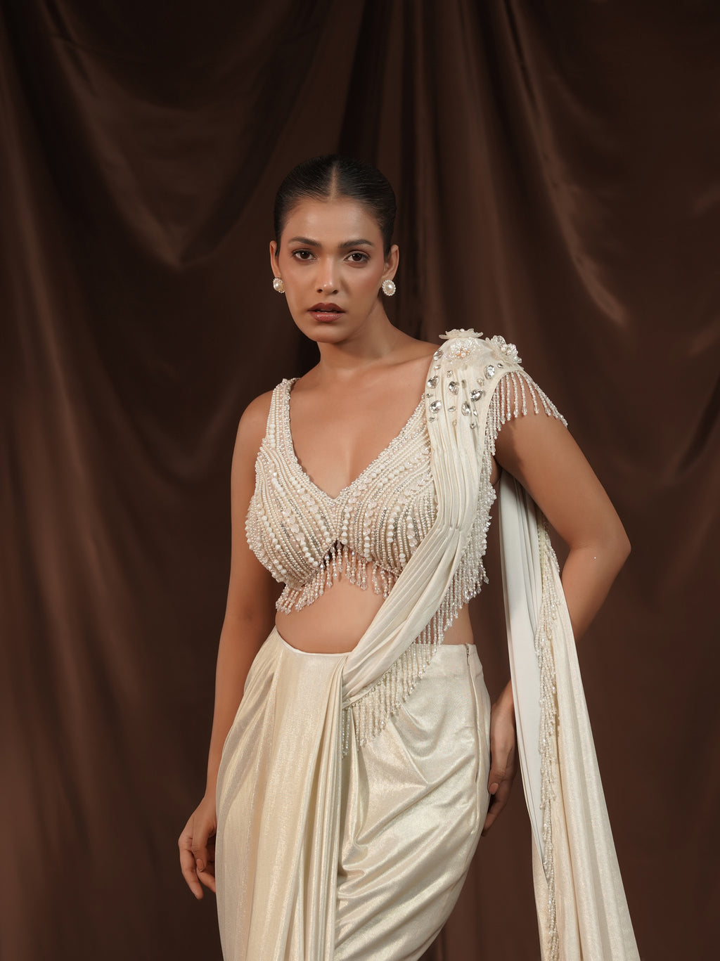 Off-White Foil Drape Saree