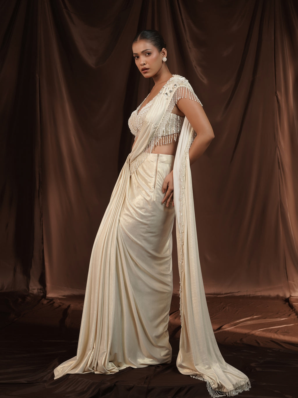 Off-White Foil Drape Saree