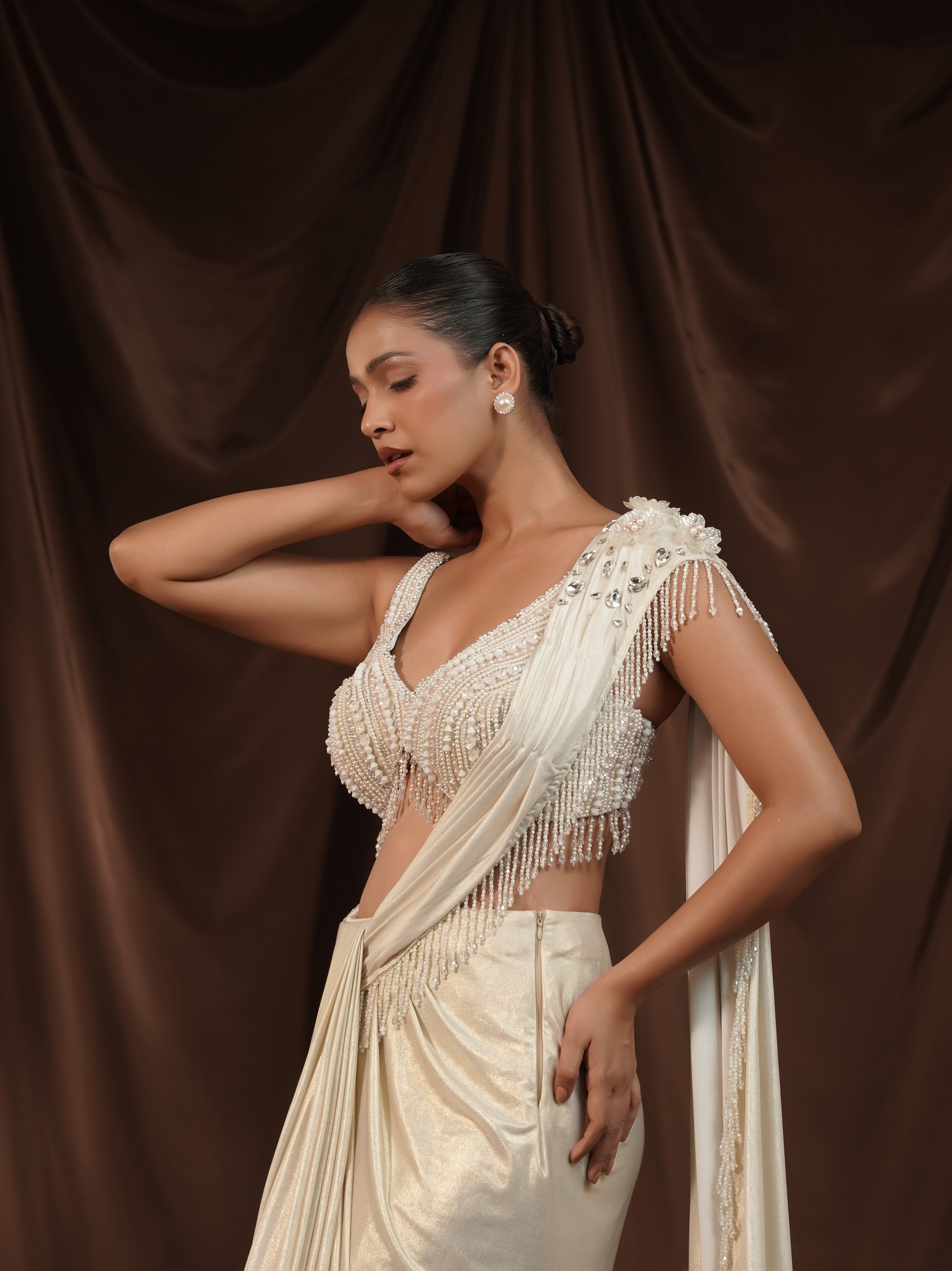 Off-White Foil Drape Saree