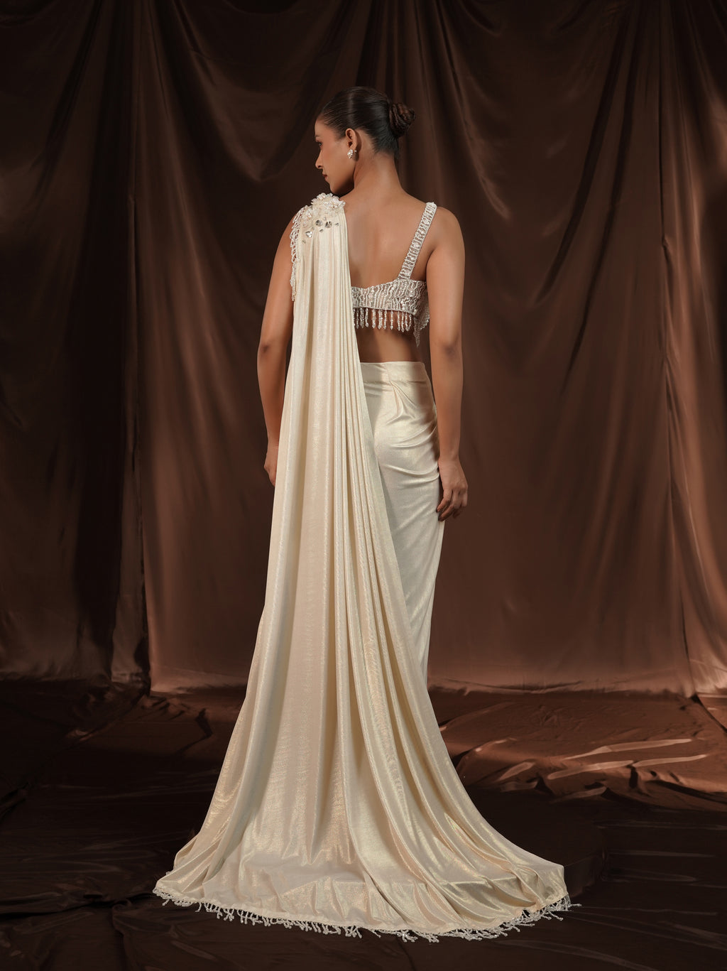 Off-White Foil Drape Saree