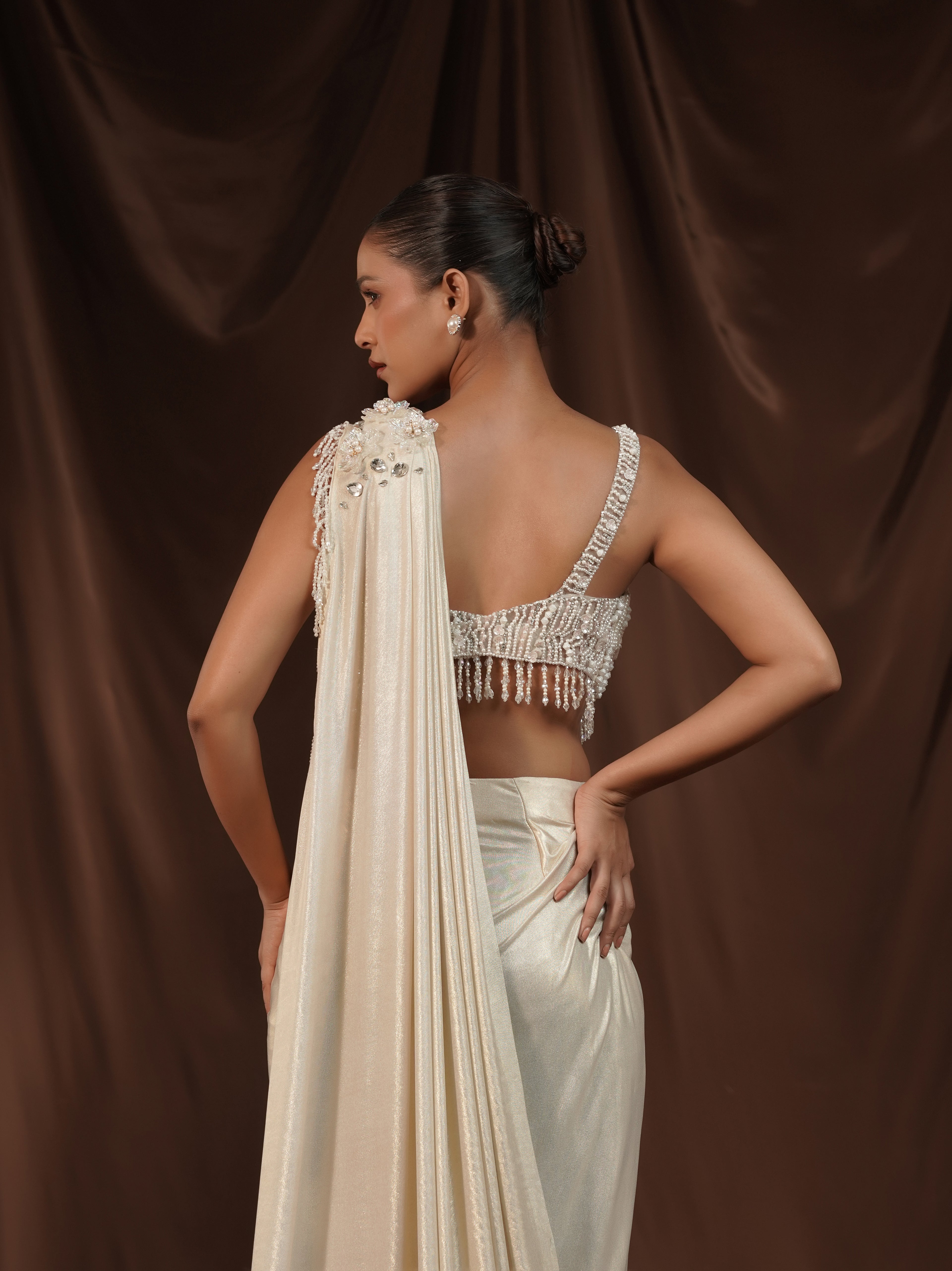 Off-White Foil Drape Saree