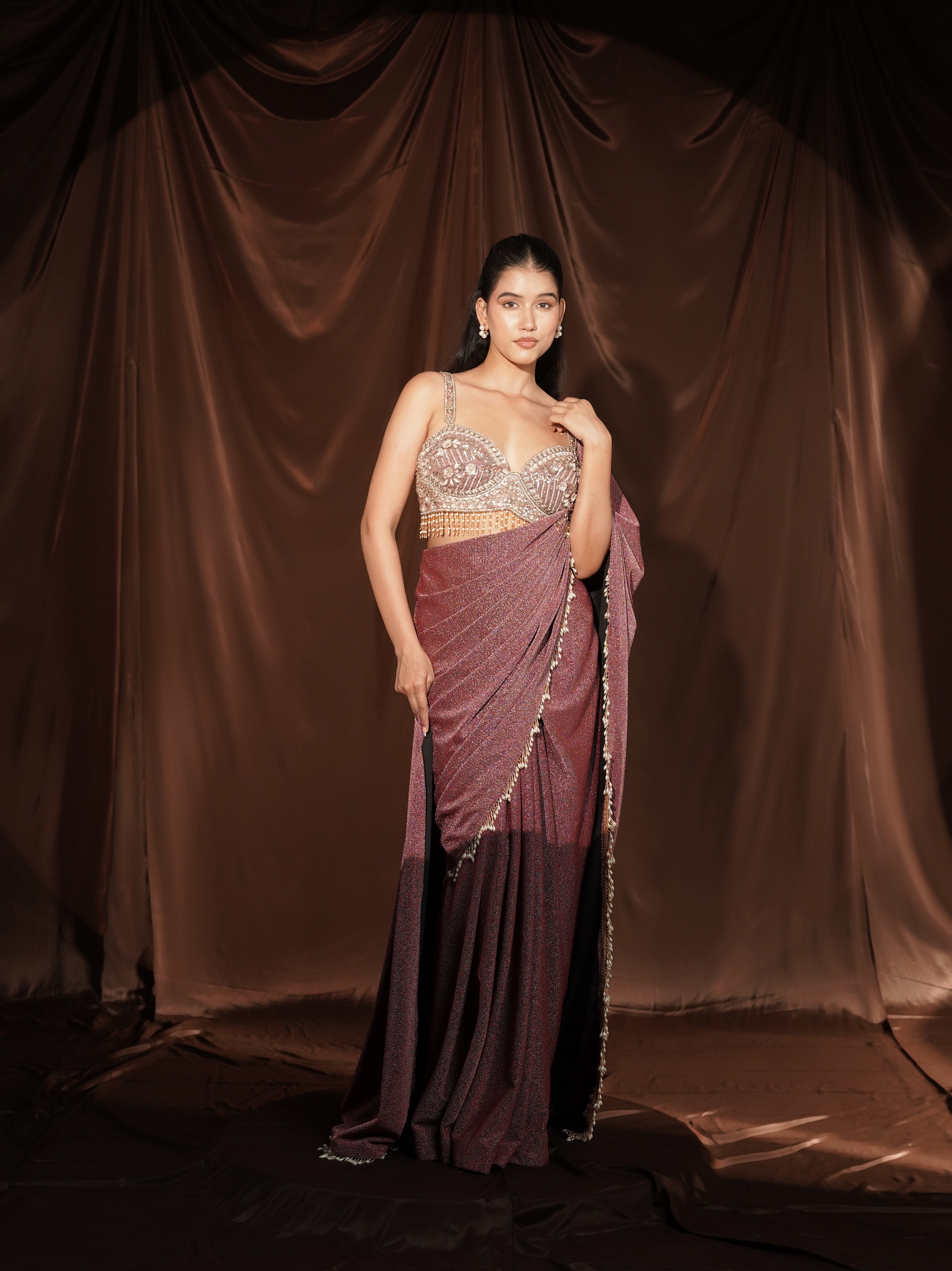 Onion-Pink Drape Saree