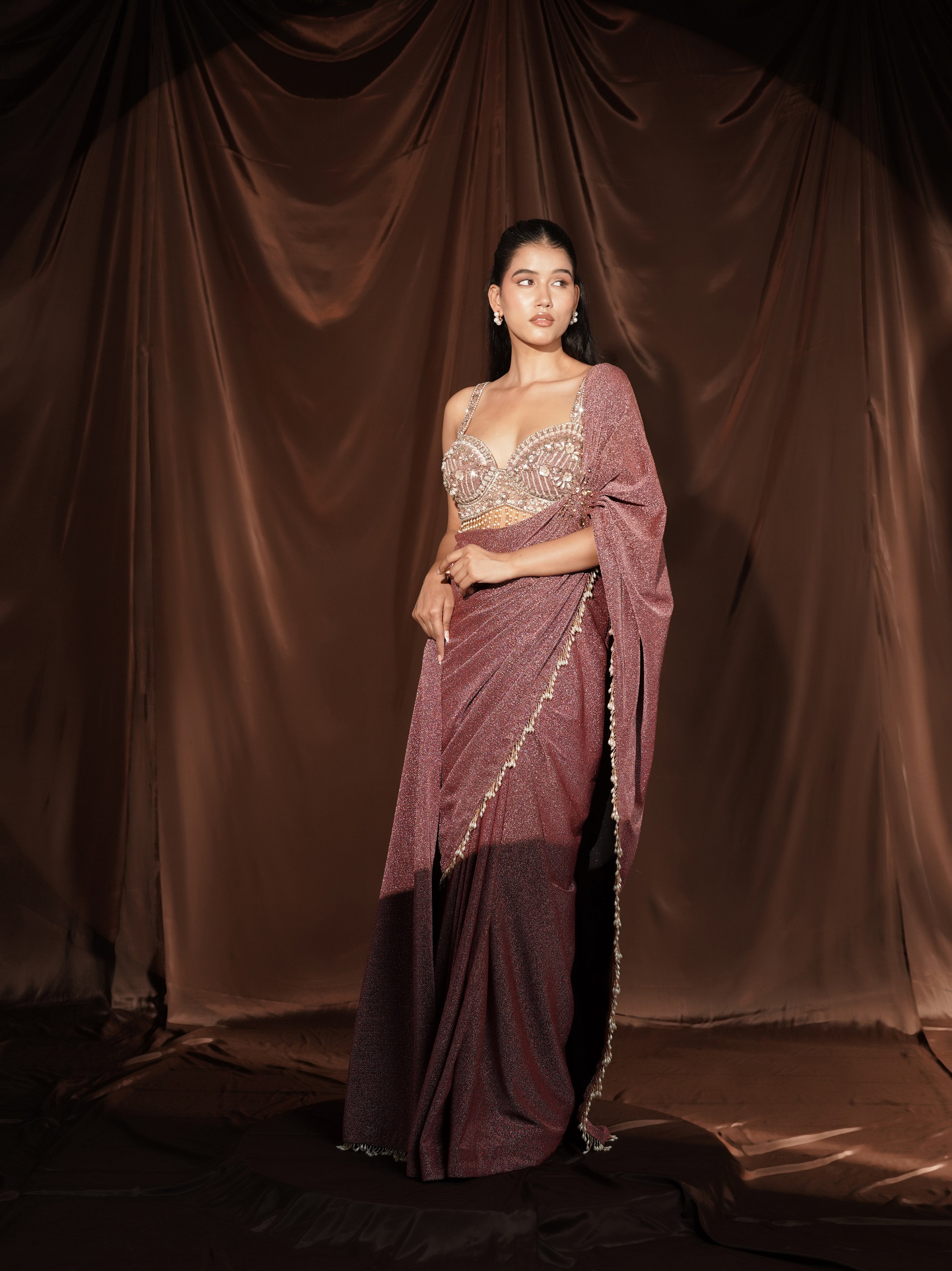 Onion-Pink Drape Saree
