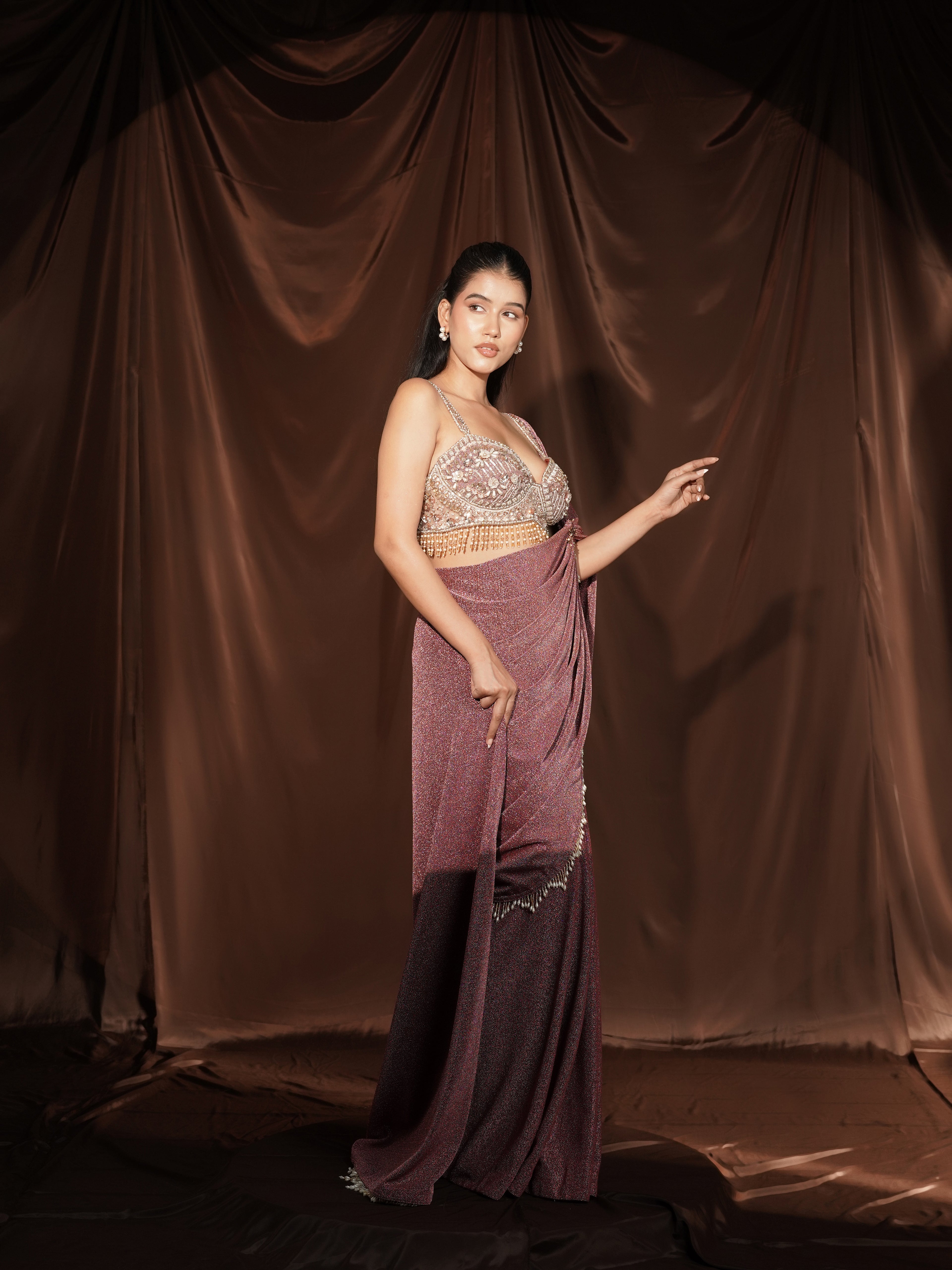 Onion-Pink Drape Saree