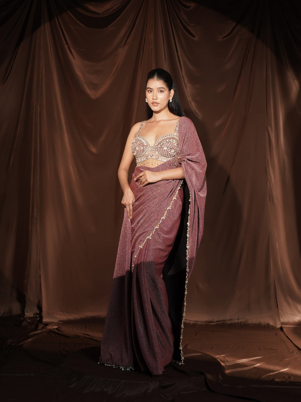 Onion-Pink Drape Saree