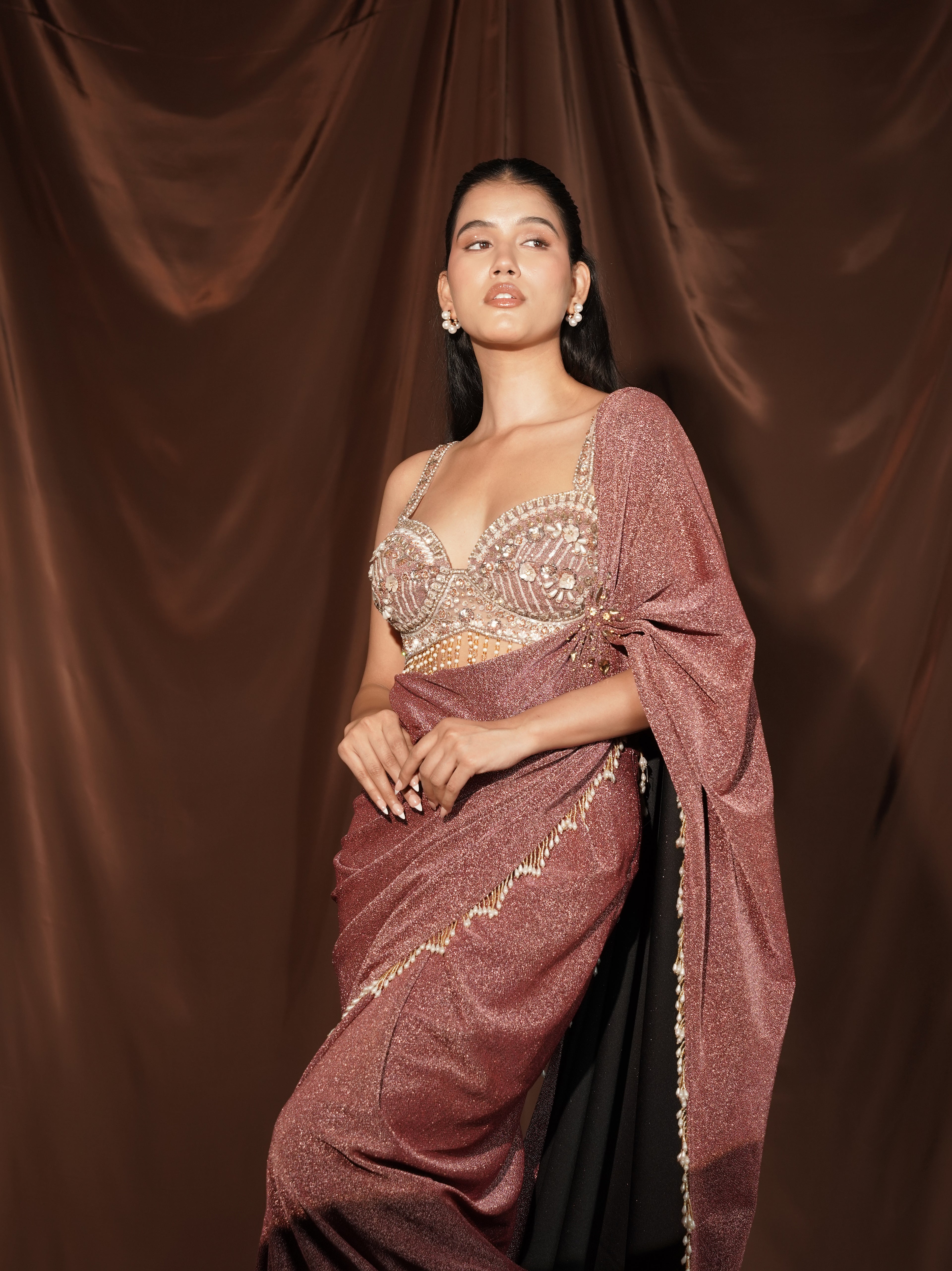 Onion-Pink Drape Saree