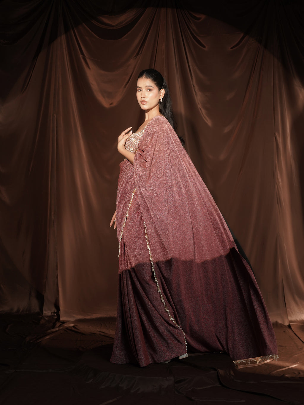 Onion-Pink Drape Saree
