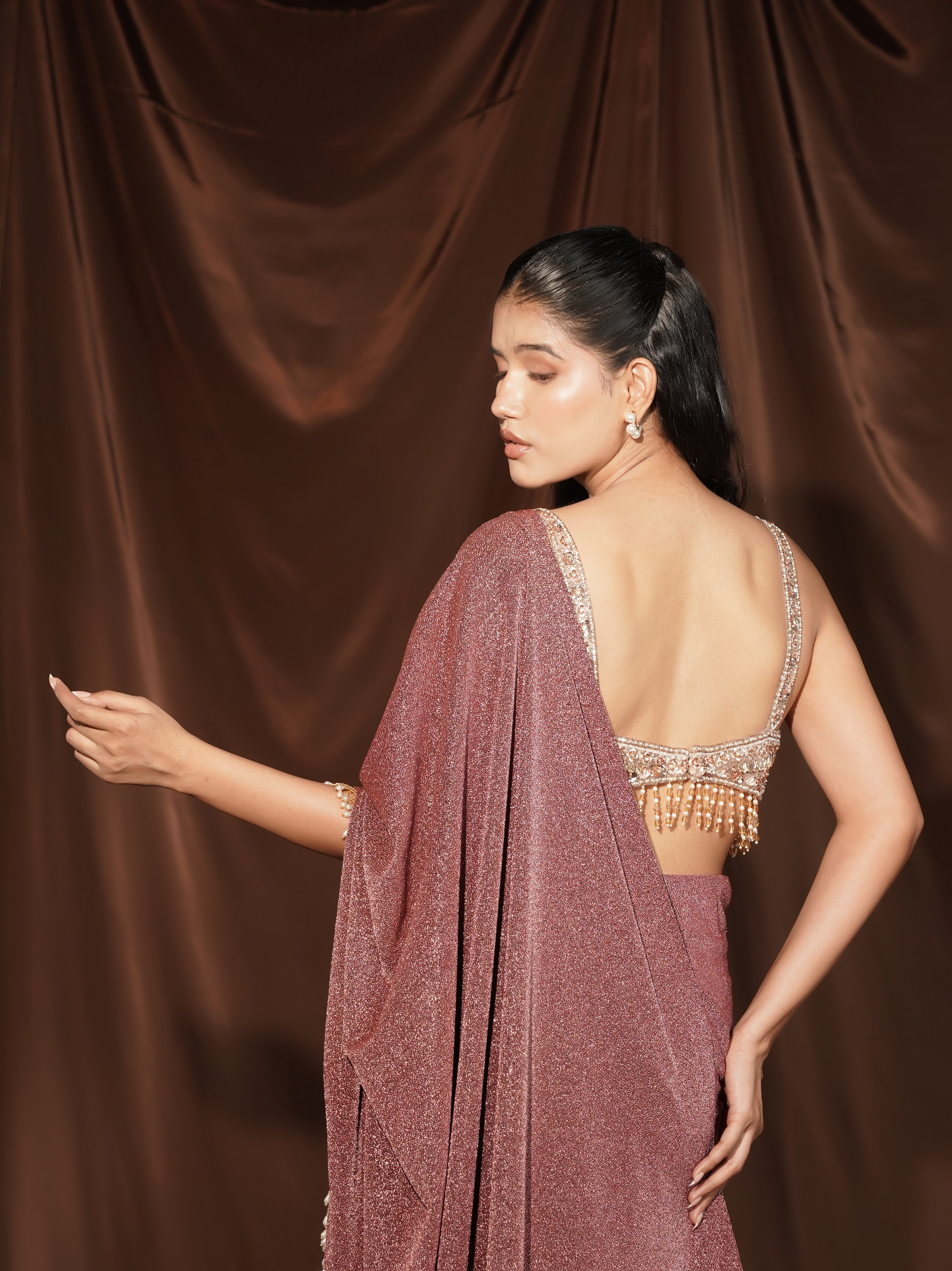 Onion-Pink Drape Saree