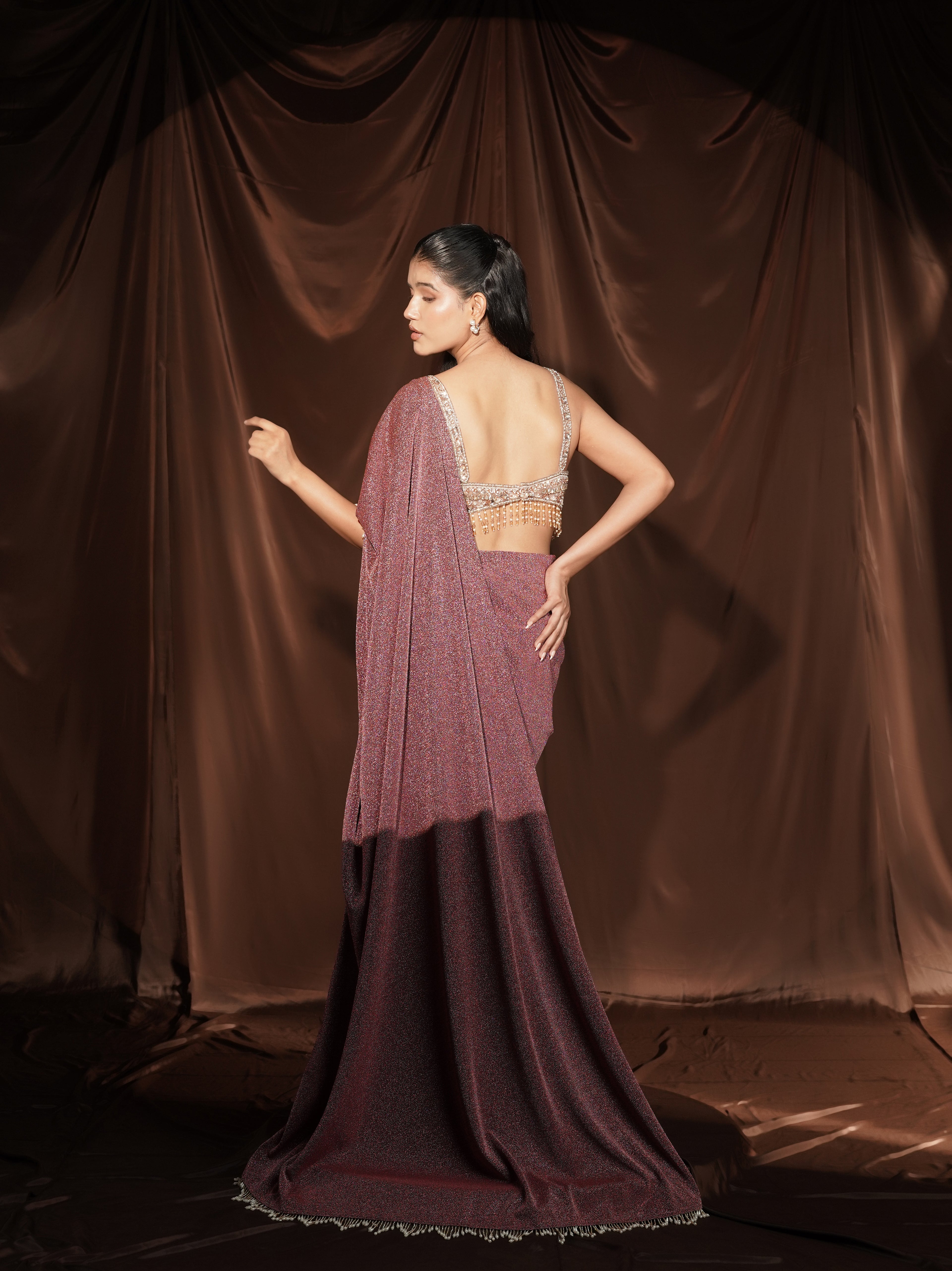 Onion-Pink Drape Saree