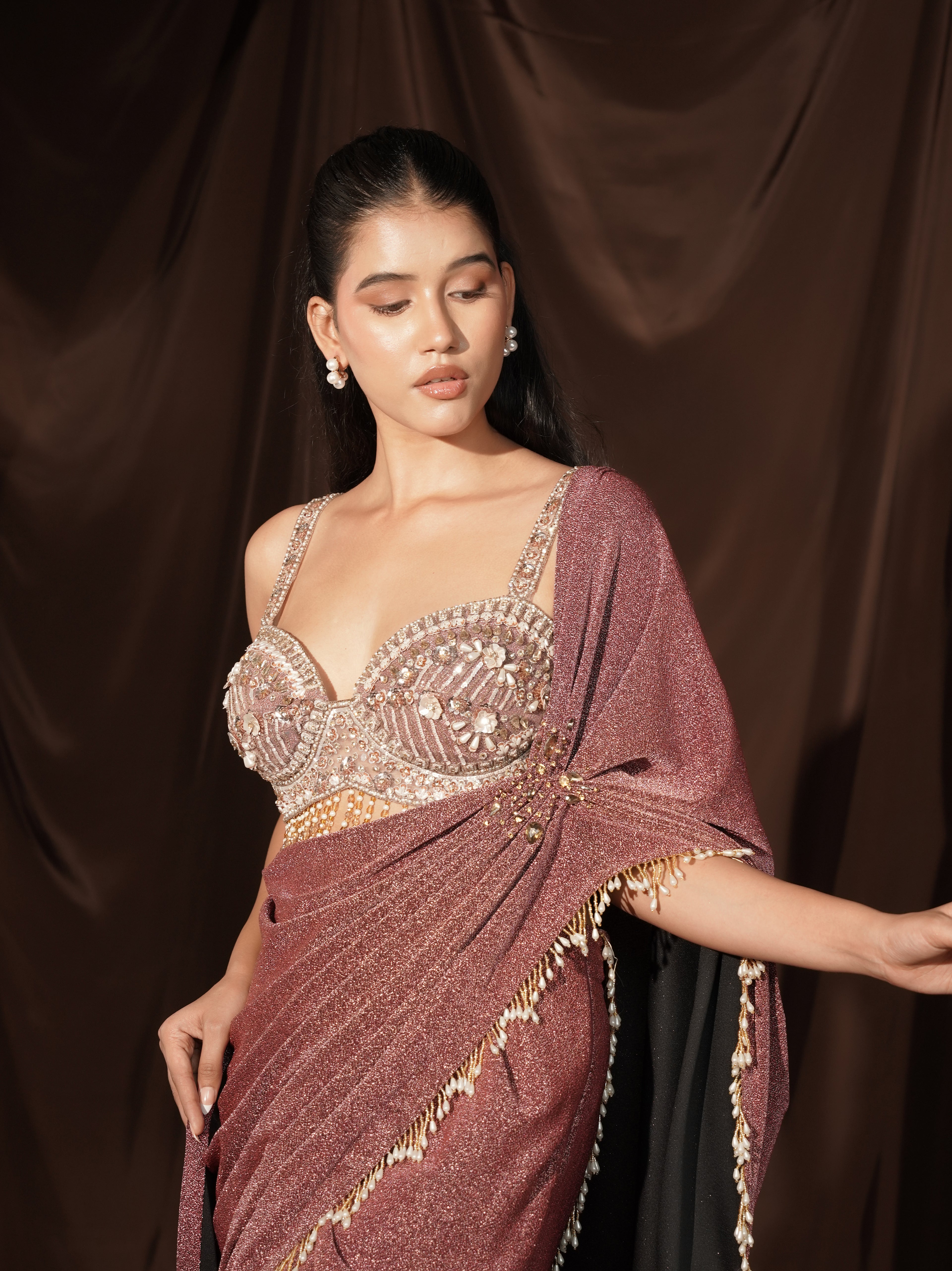 Onion-Pink Drape Saree